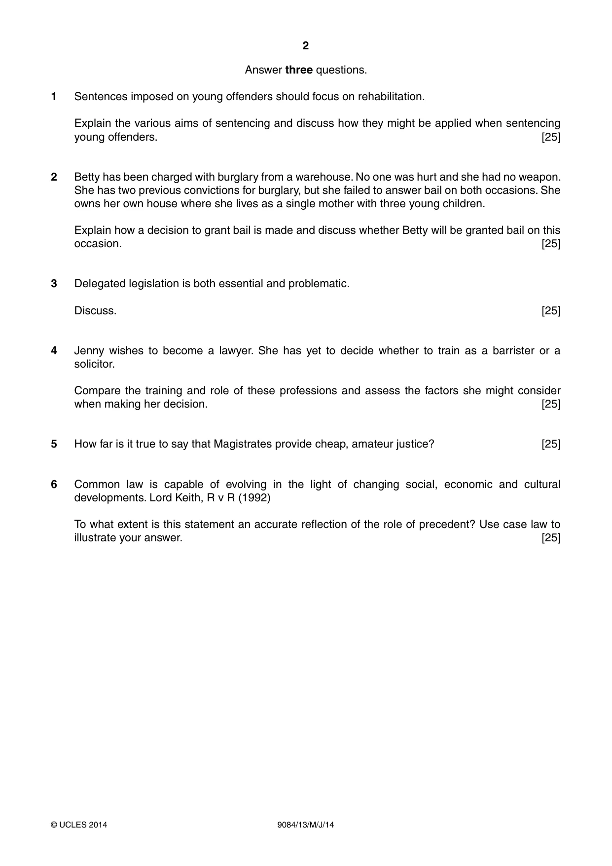 Cambridge A Level Law 9084 2014 May/June Paper 1 · Variant 3 question paper, page 2 of 4