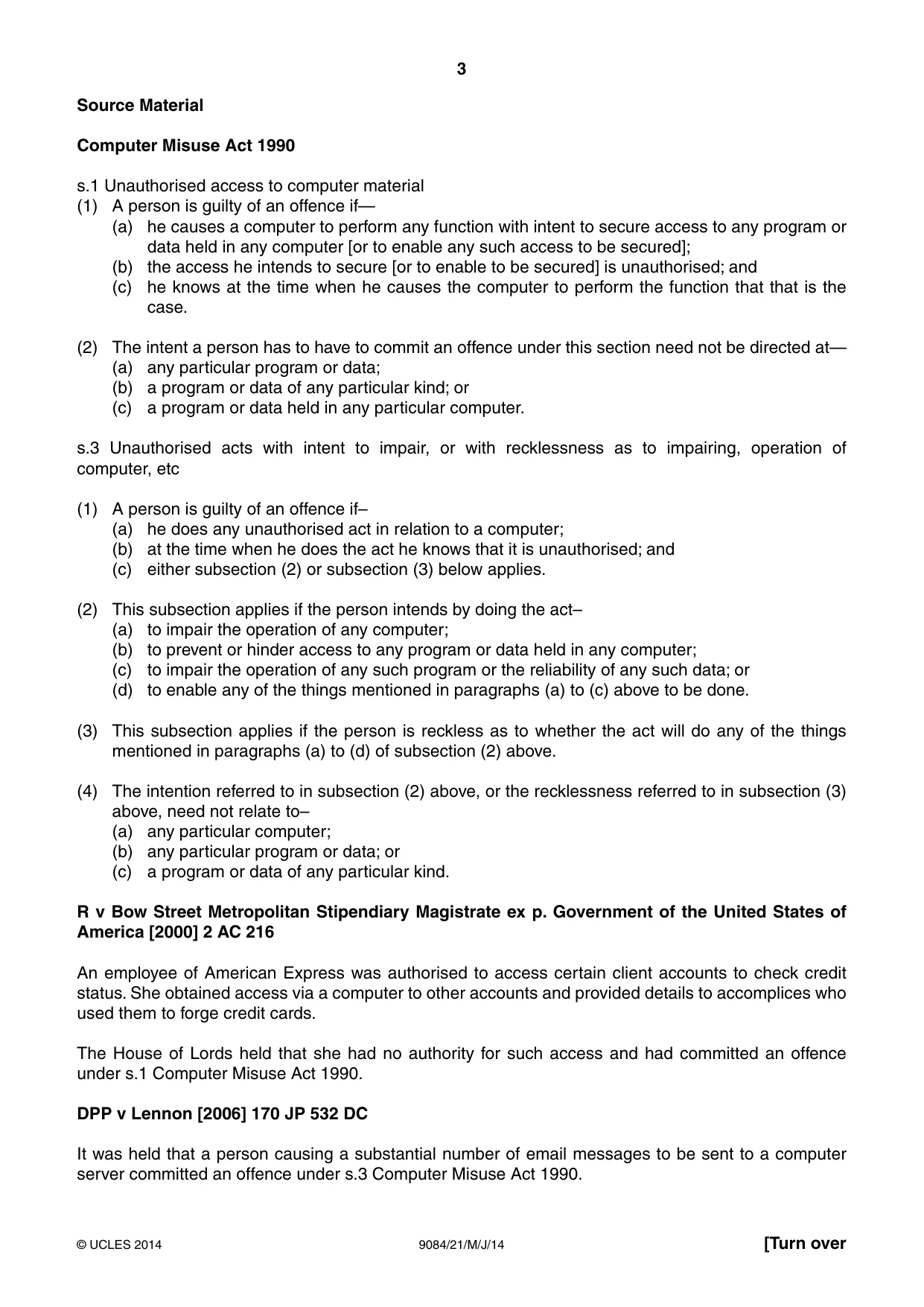Cambridge A Level Law 9084 2014 May/June Paper 2 · Variant 1 question paper, page 3 of 4