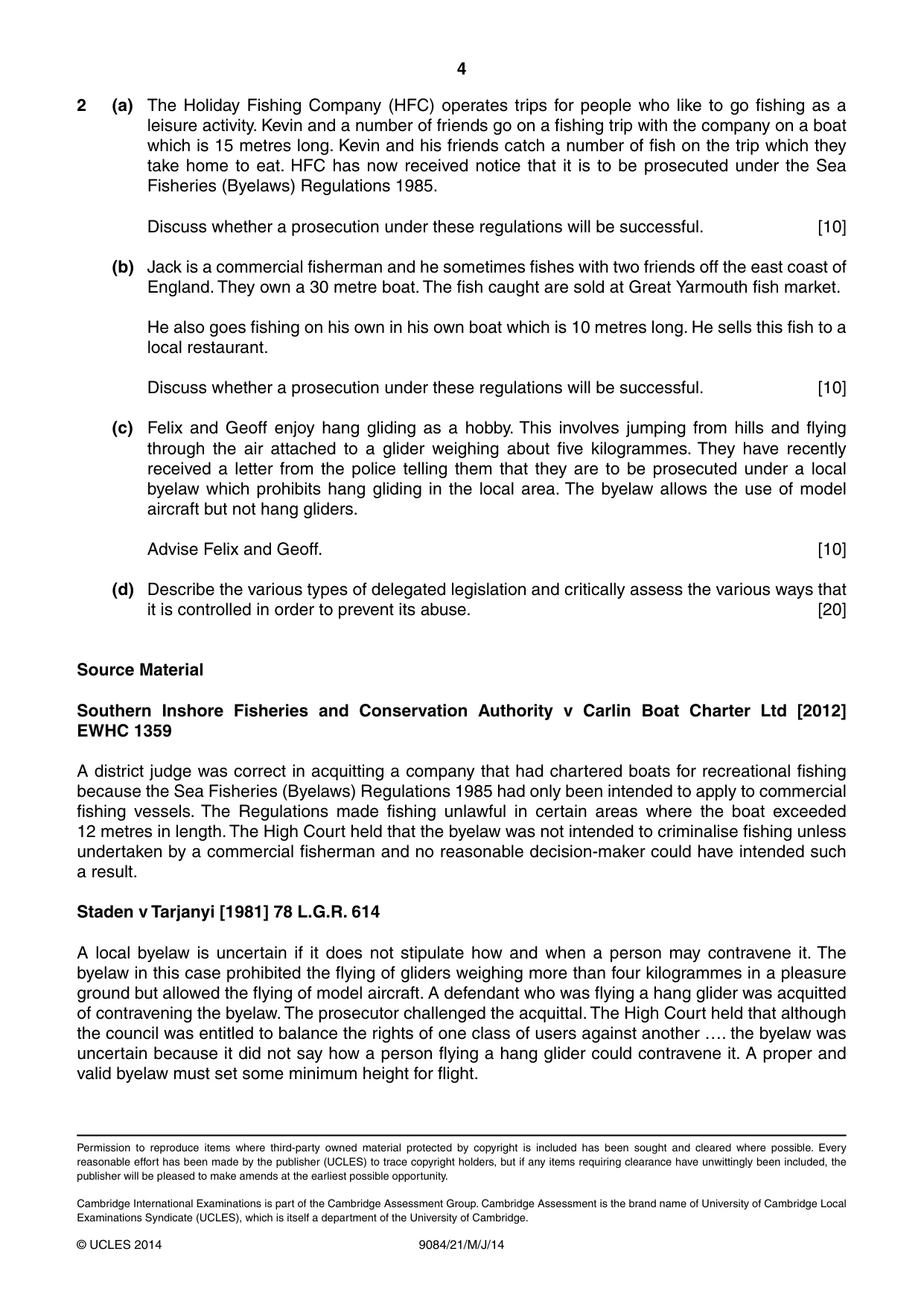 Cambridge A Level Law 9084 2014 May/June Paper 2 · Variant 1 question paper, page 4 of 4