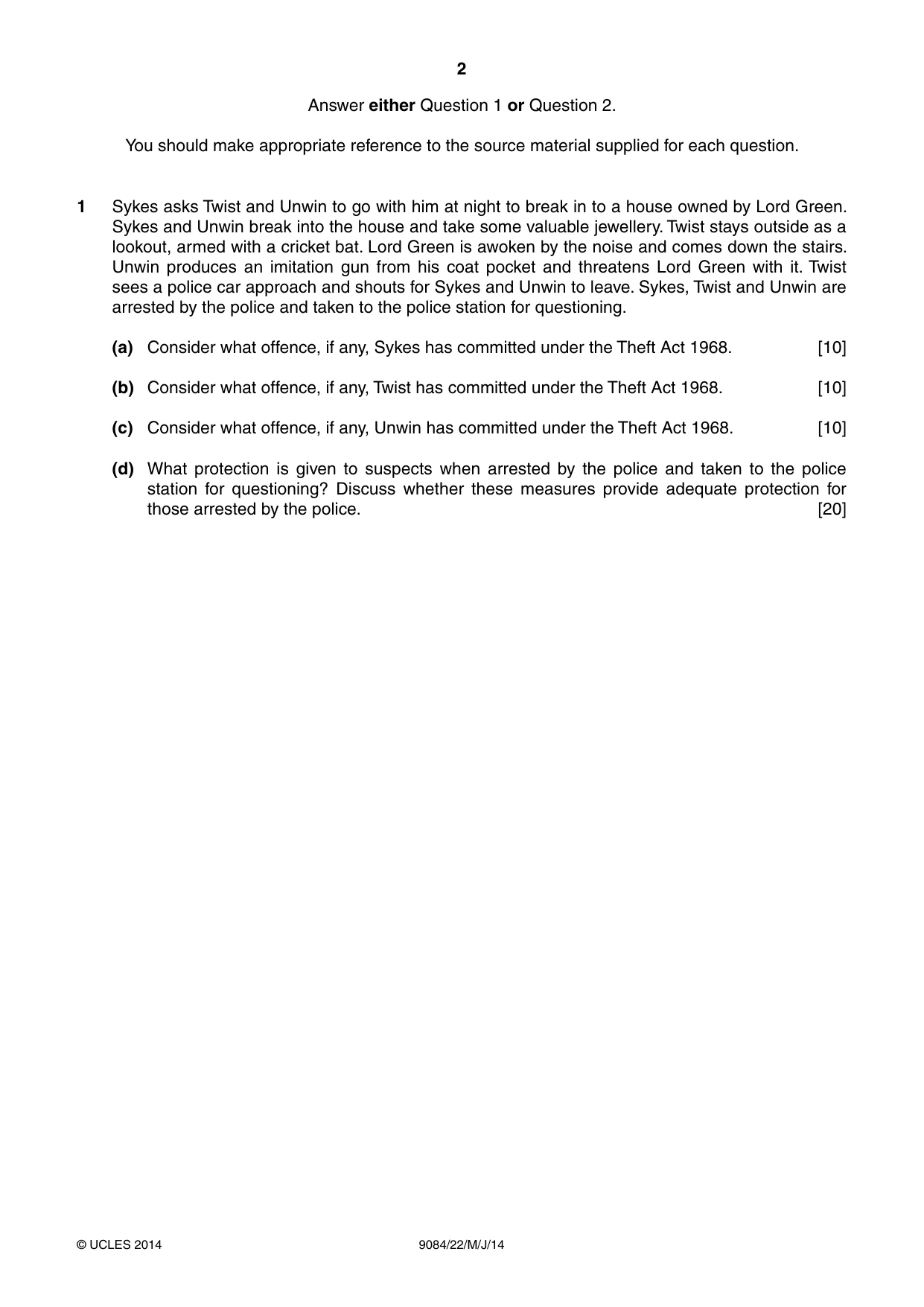 Cambridge A Level Law 9084 2014 May/June Paper 2 · Variant 2 question paper, page 2 of 4