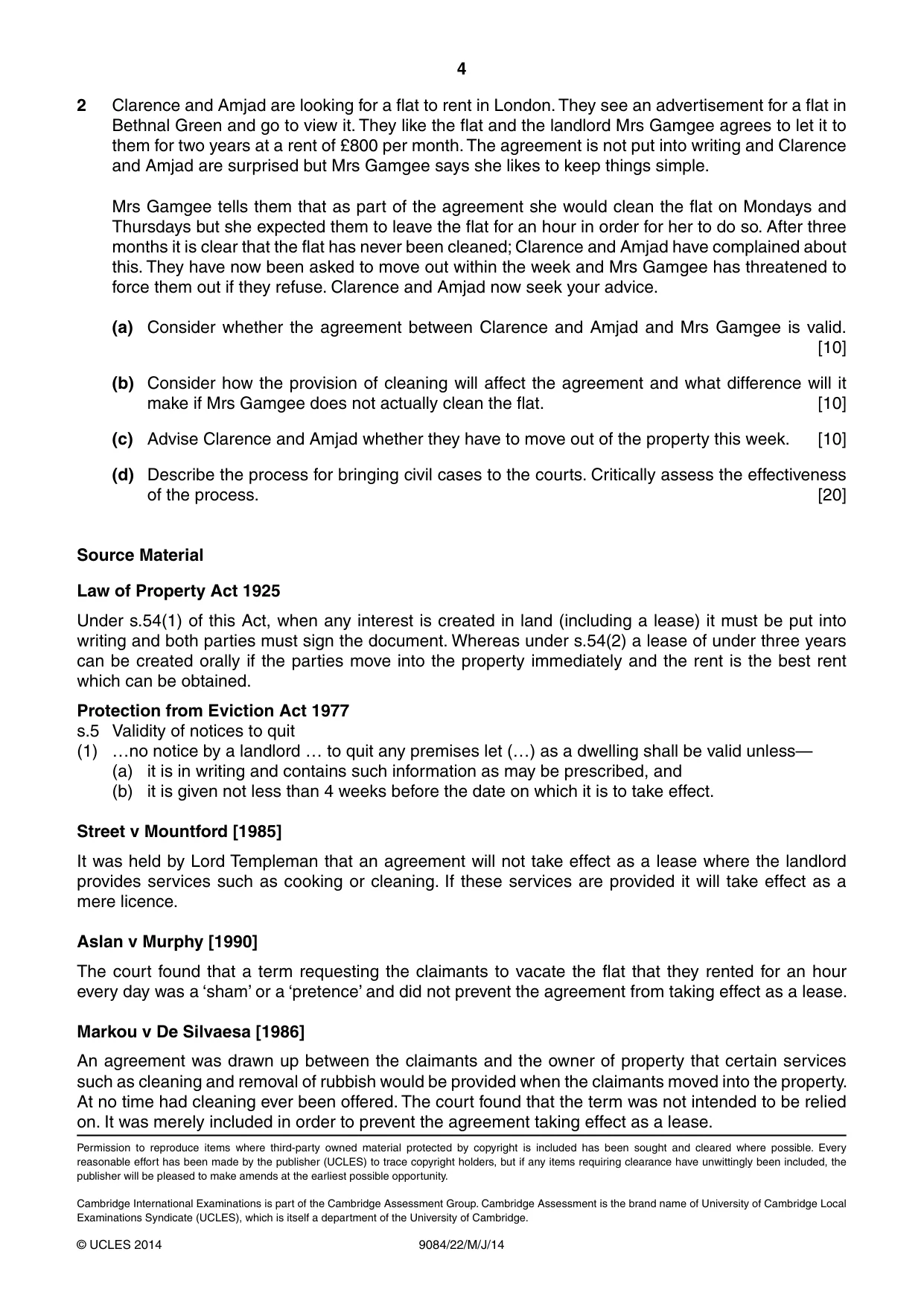 Cambridge A Level Law 9084 2014 May/June Paper 2 · Variant 2 question paper, page 4 of 4