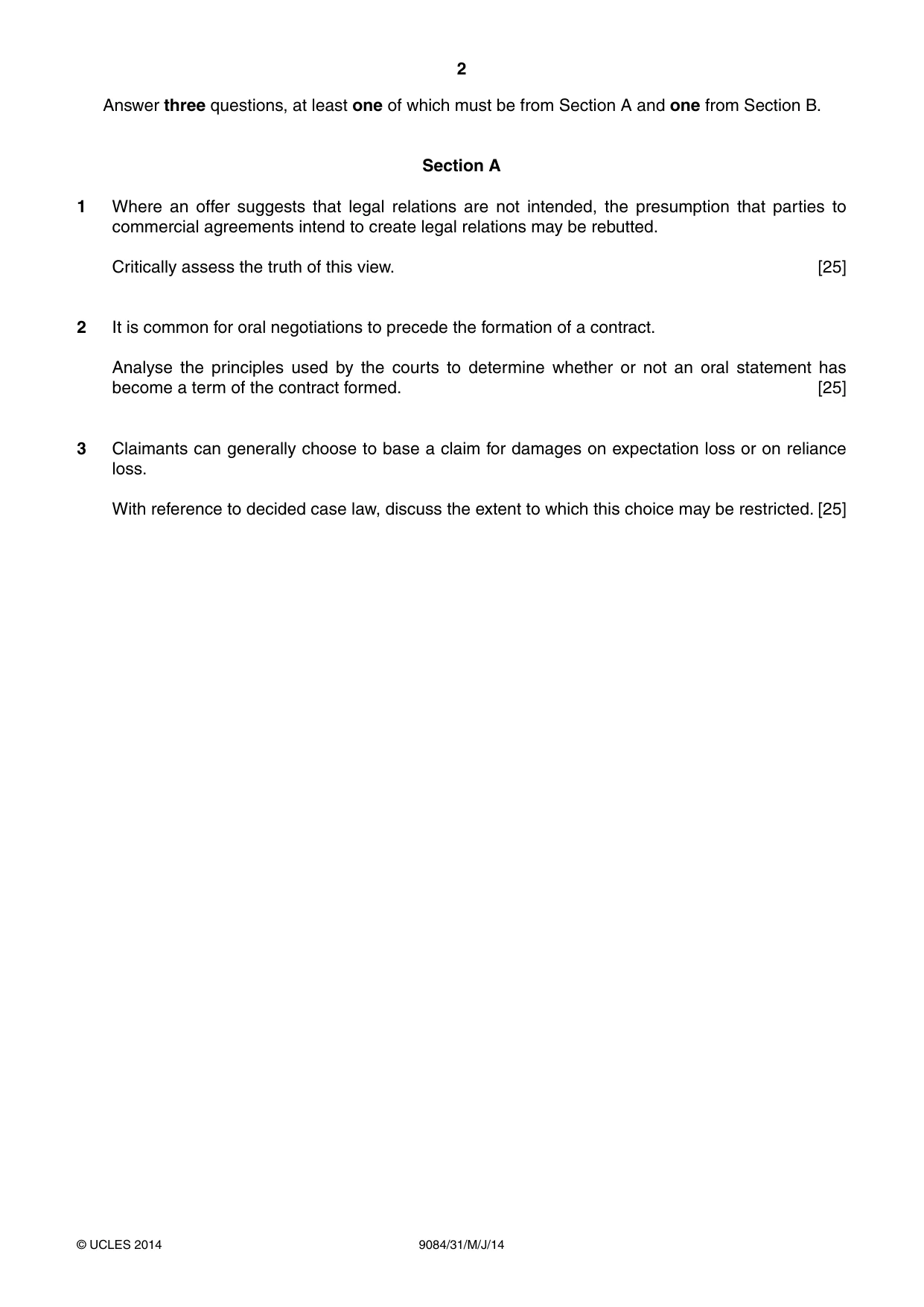 Cambridge A Level Law 9084 2014 May/June Paper 3 · Variant 1 question paper, page 2 of 4
