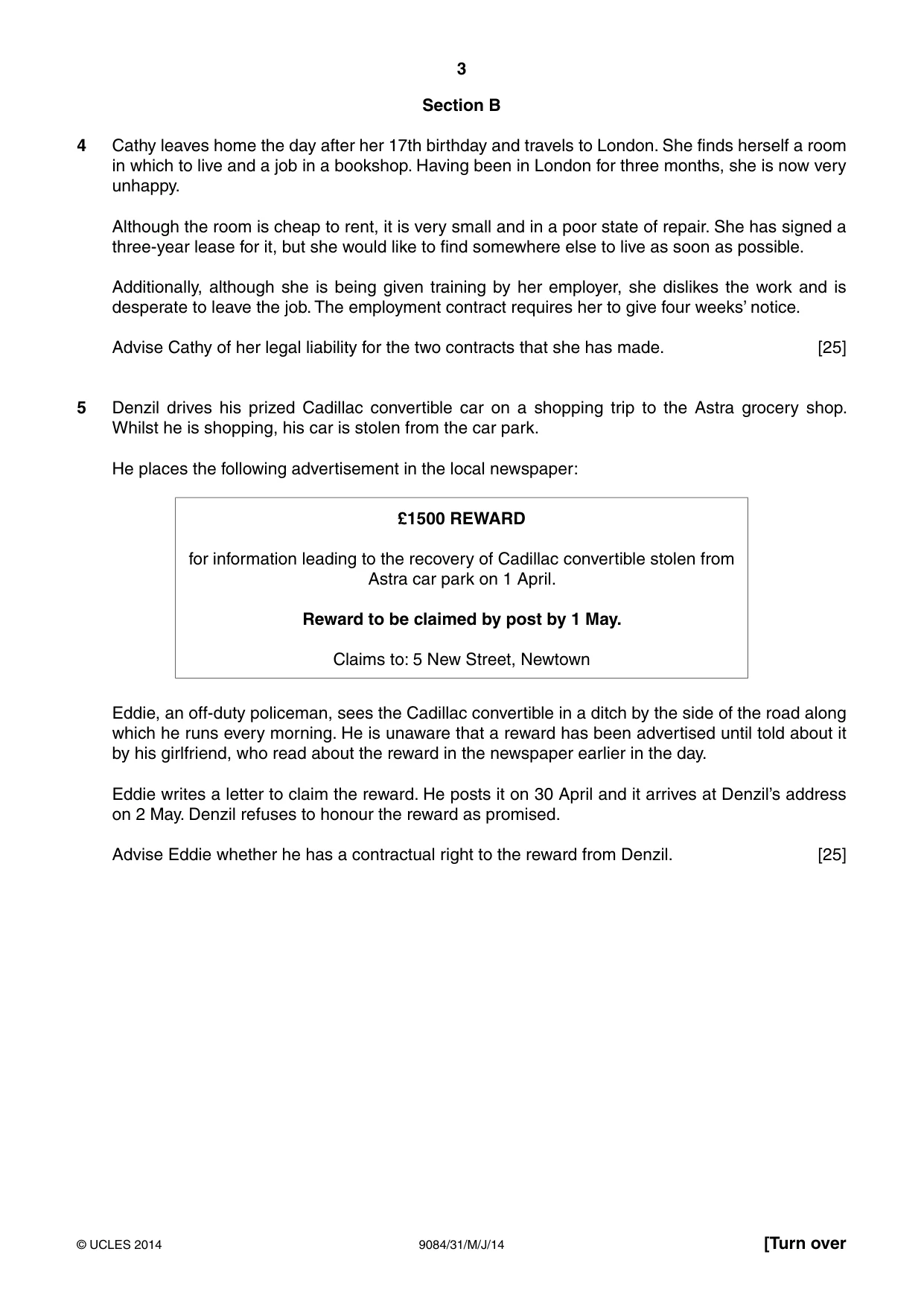 Cambridge A Level Law 9084 2014 May/June Paper 3 · Variant 1 question paper, page 3 of 4