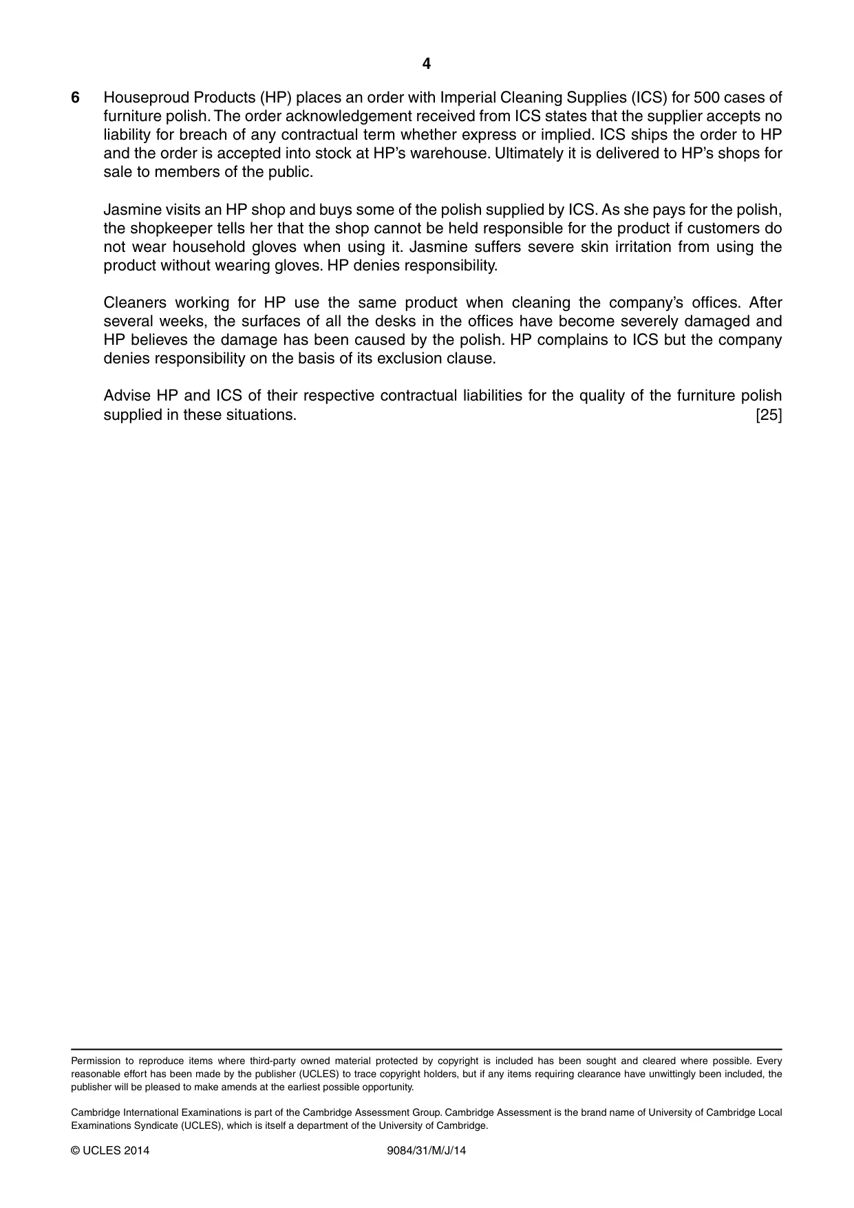 Cambridge A Level Law 9084 2014 May/June Paper 3 · Variant 1 question paper, page 4 of 4