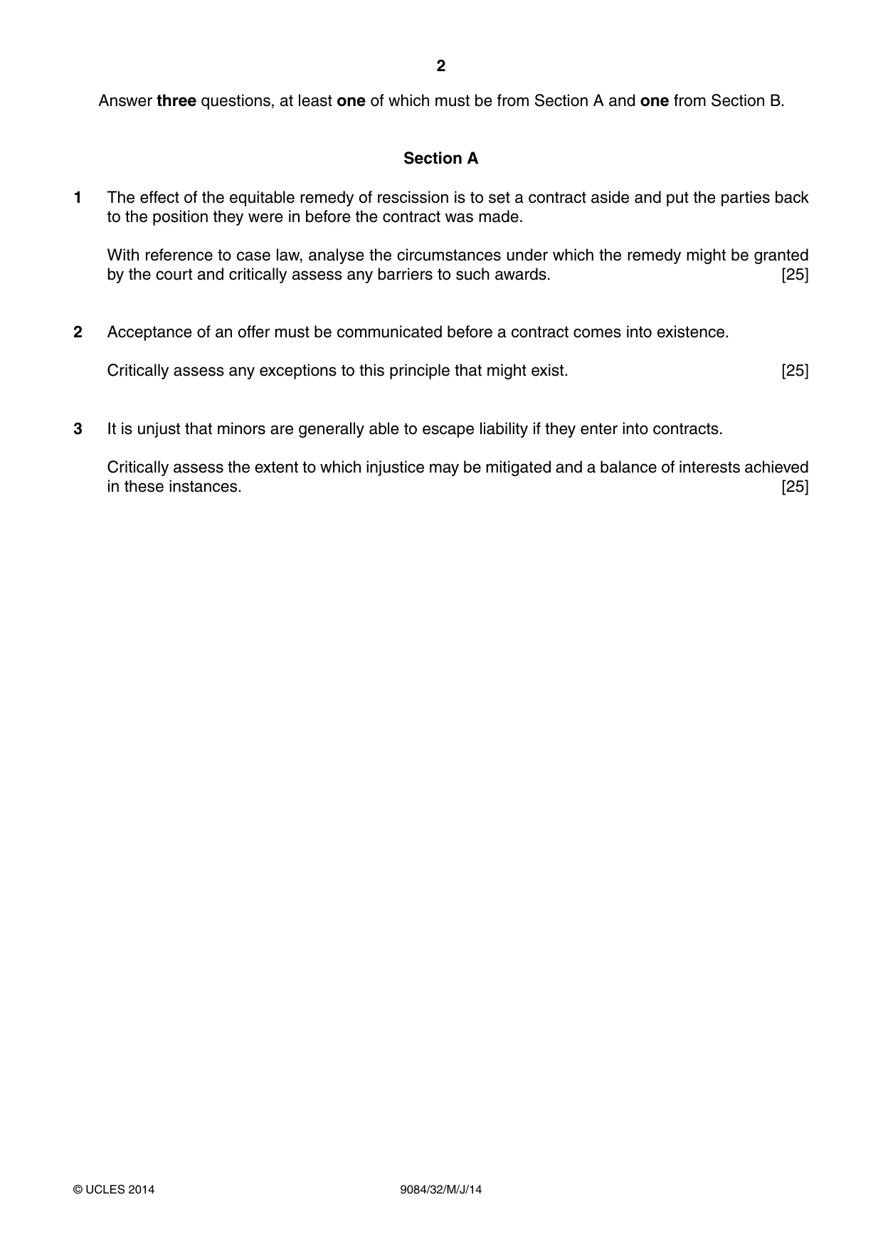 Cambridge A Level Law 9084 2014 May/June Paper 3 · Variant 2 question paper, page 2 of 4