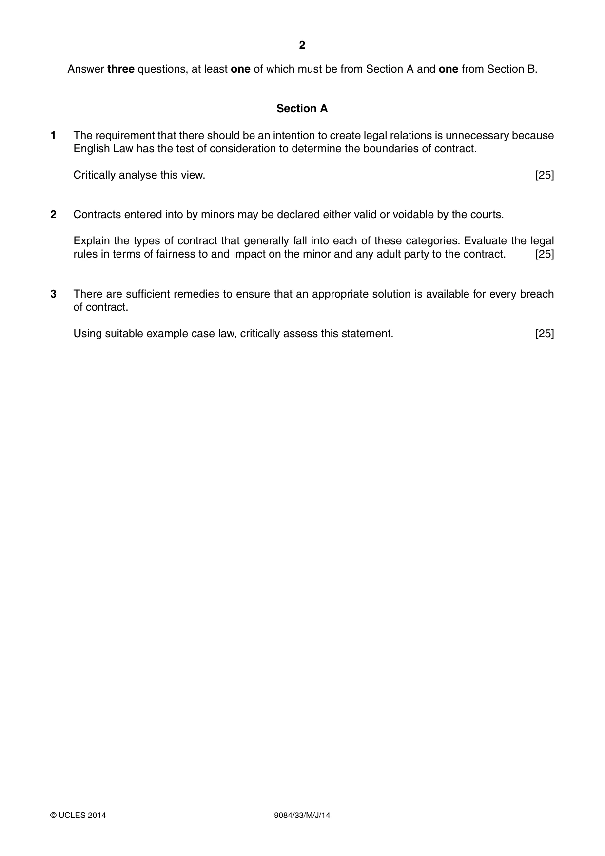 Cambridge A Level Law 9084 2014 May/June Paper 3 · Variant 3 question paper, page 2 of 4