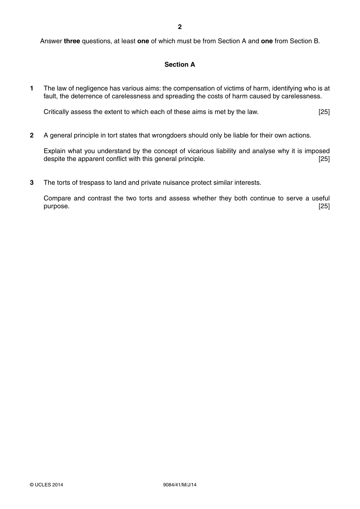 Cambridge A Level Law 9084 2014 May/June Paper 4 · Variant 1 question paper, page 2 of 4