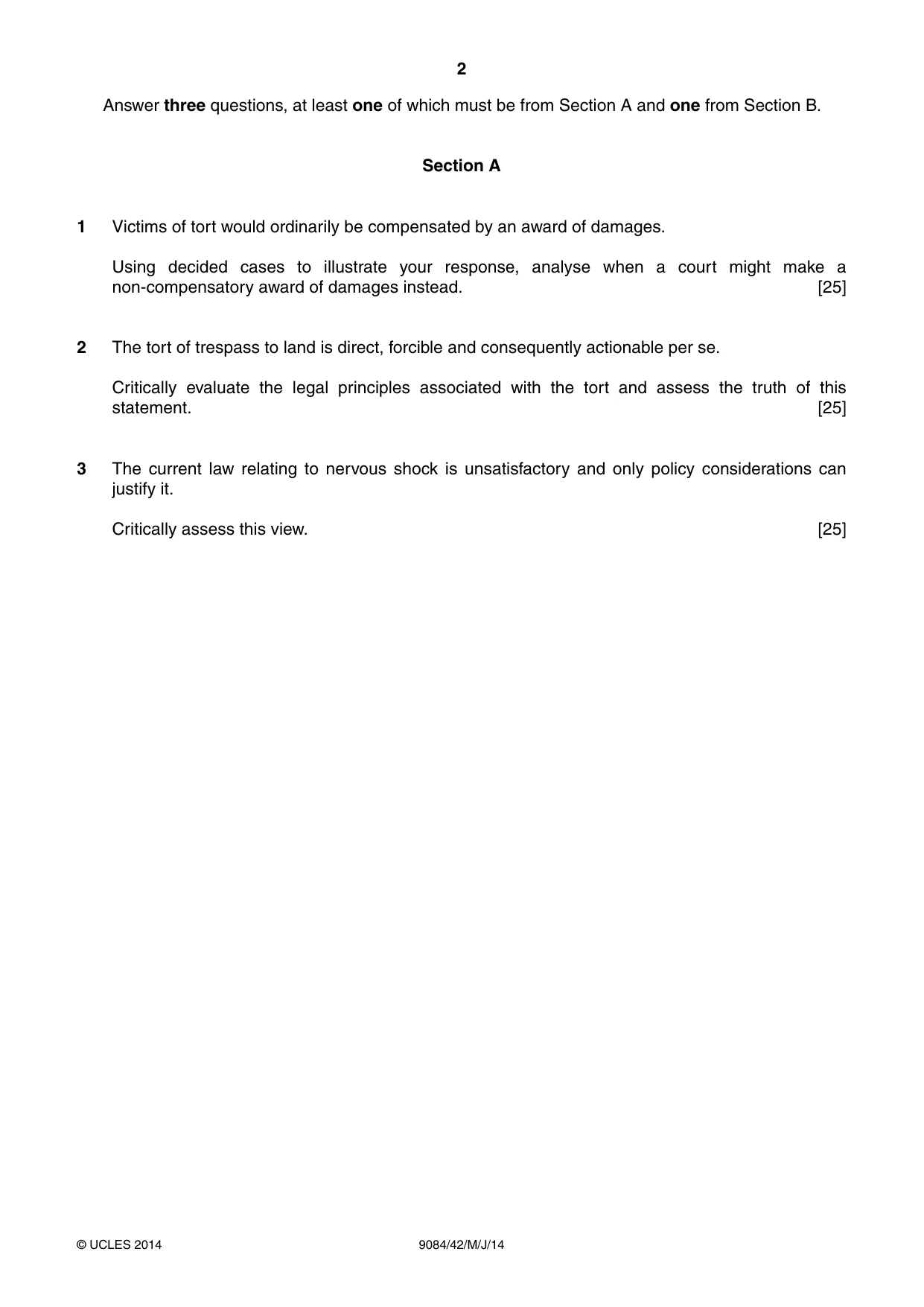 Cambridge A Level Law 9084 2014 May/June Paper 4 · Variant 2 question paper, page 2 of 4