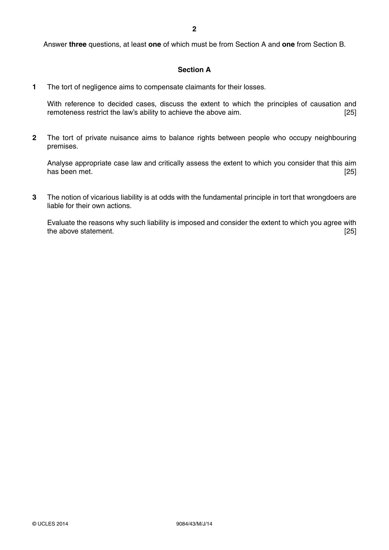 Cambridge A Level Law 9084 2014 May/June Paper 4 · Variant 3 question paper, page 2 of 4