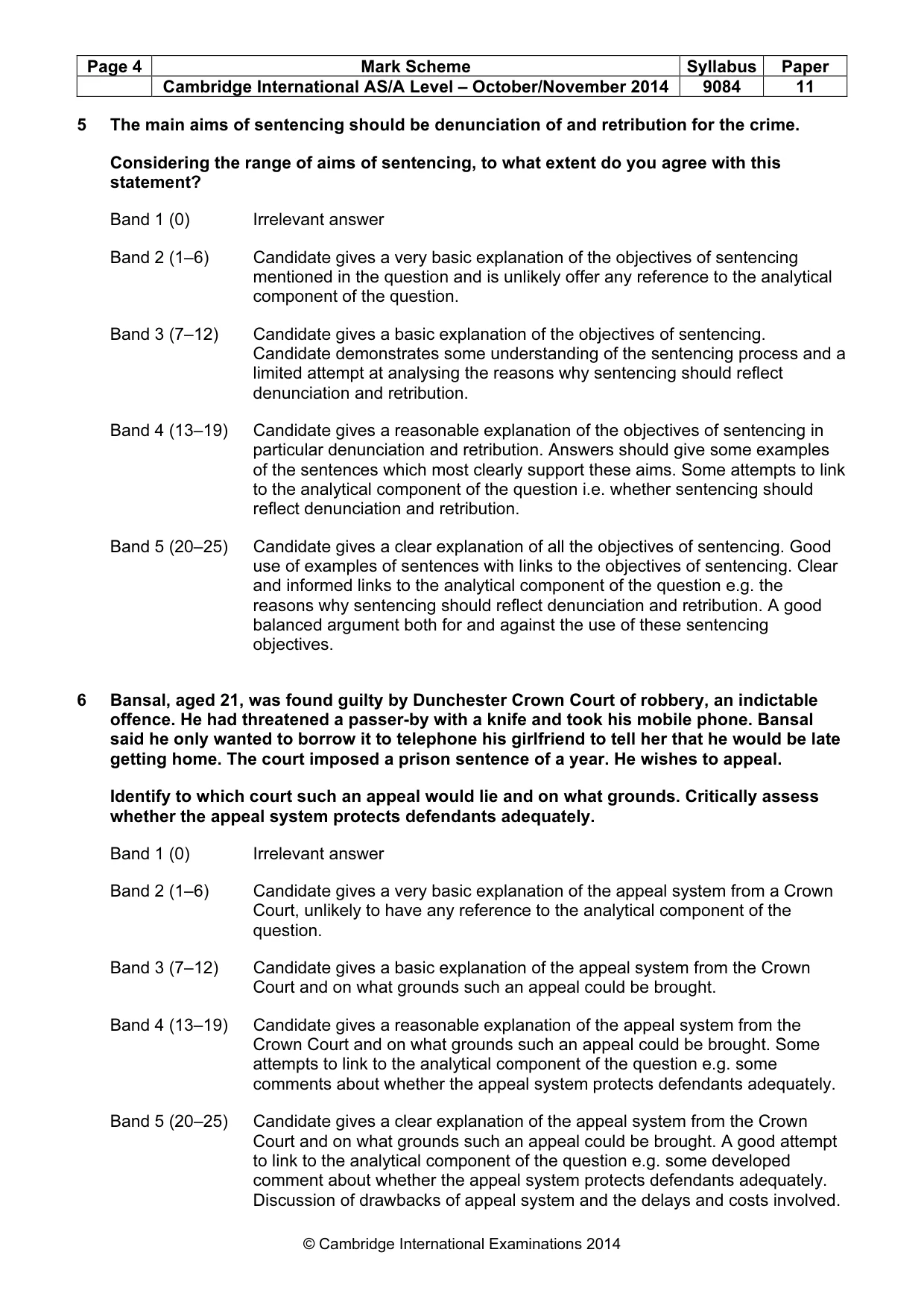 Mark scheme, page 4 of 4