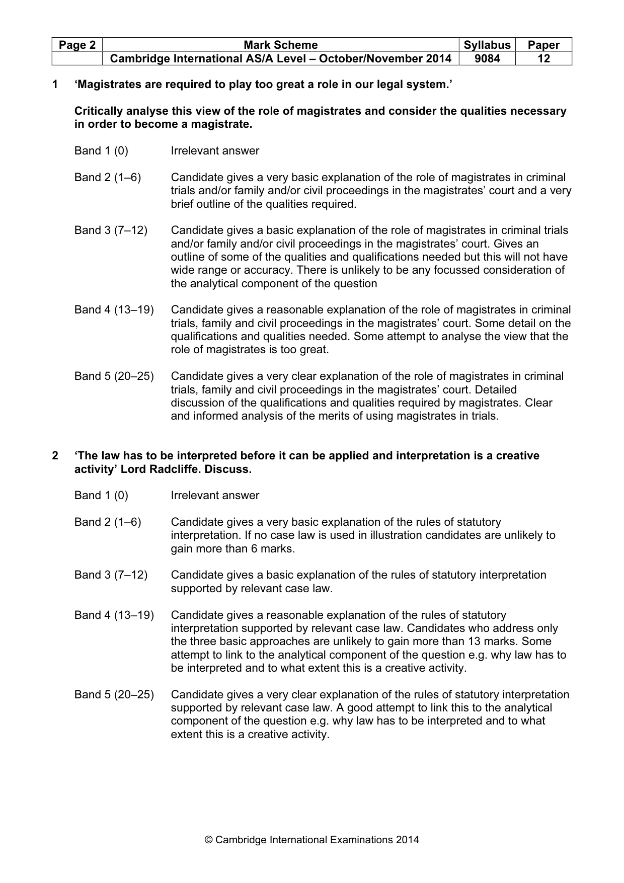 Mark scheme, page 2 of 4