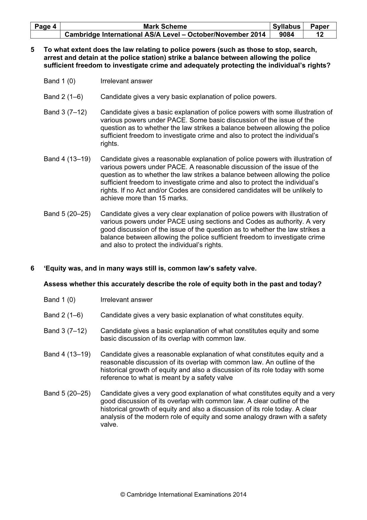 Mark scheme, page 4 of 4