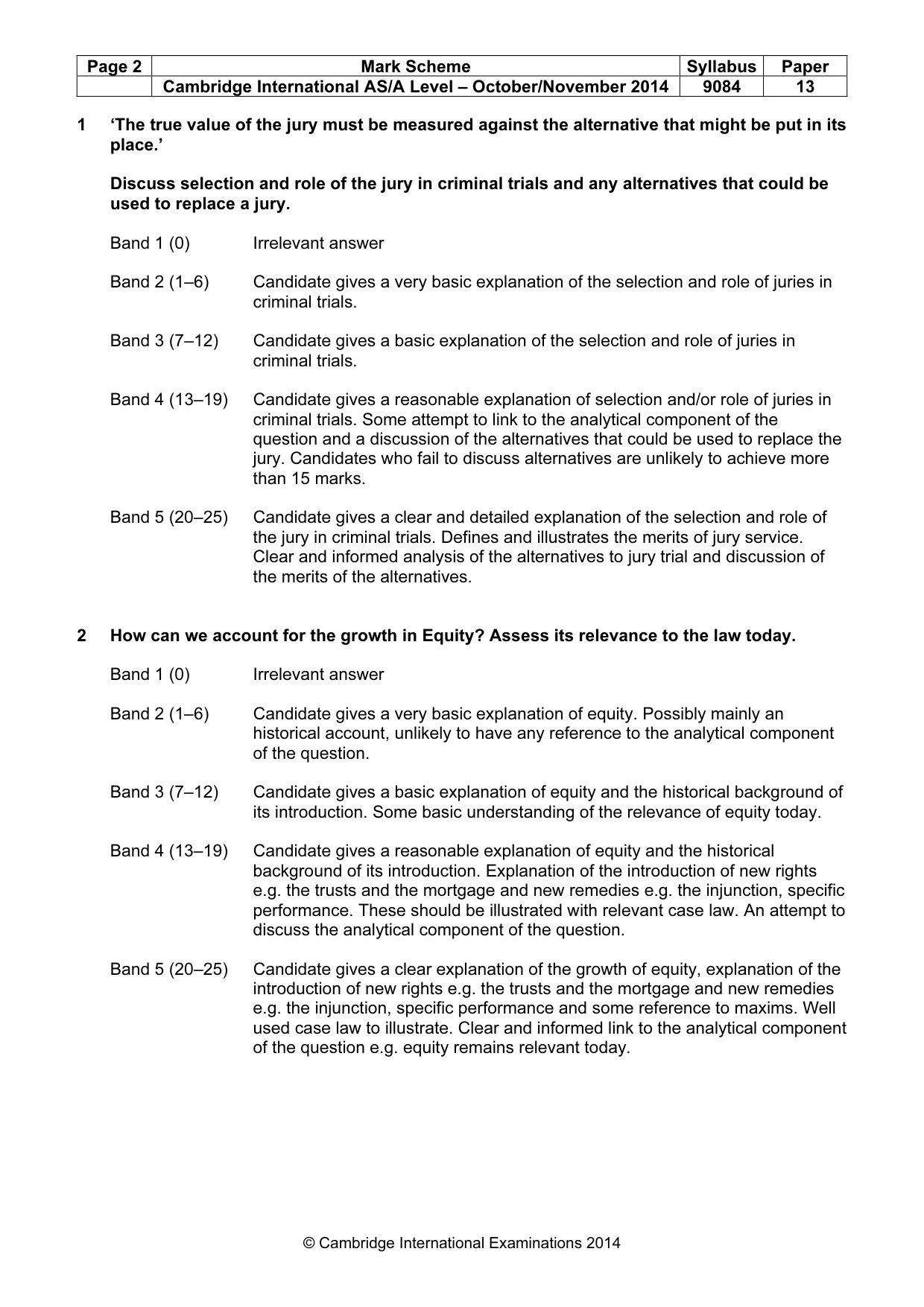 Mark scheme, page 2 of 4