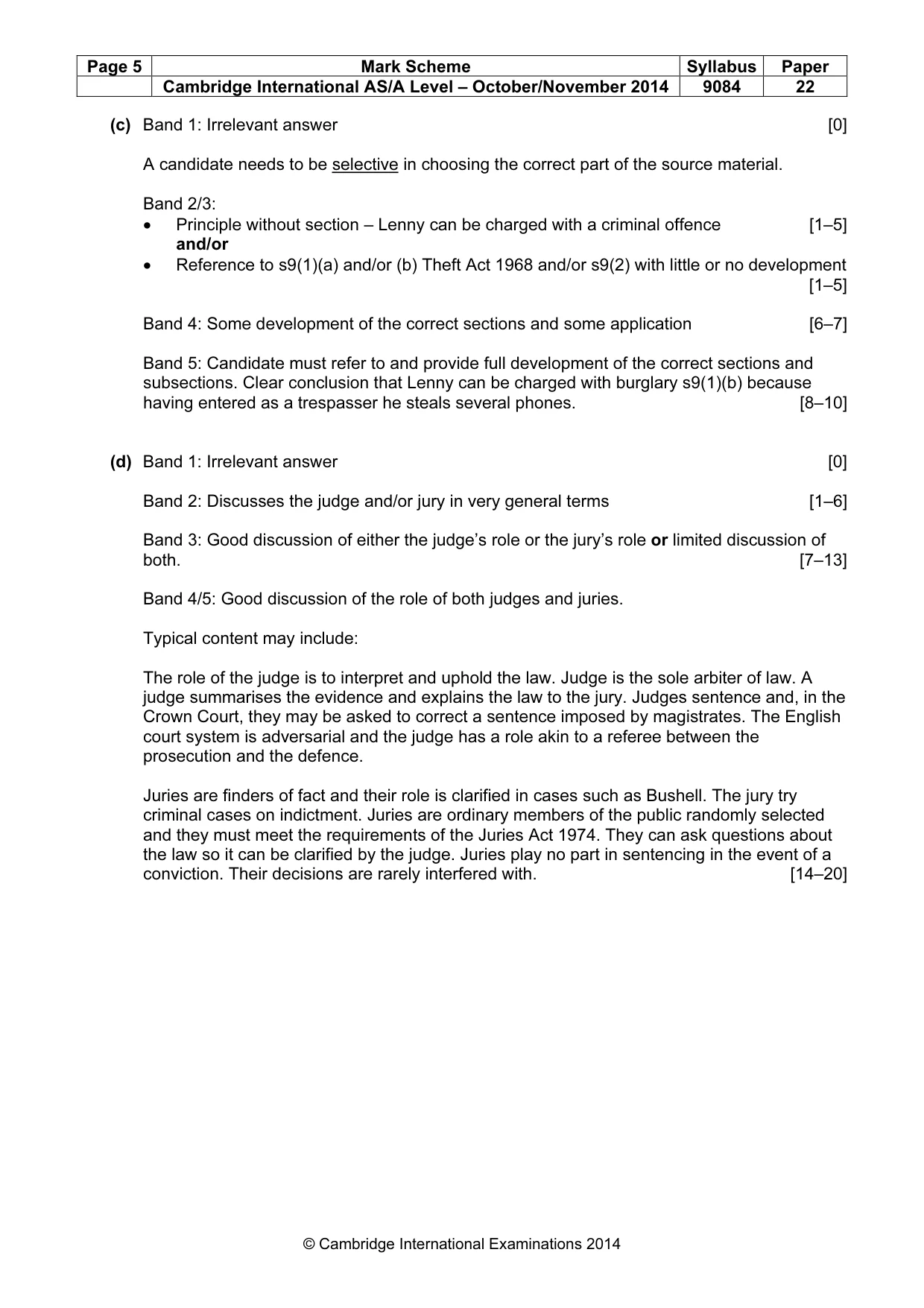 Mark scheme, page 5 of 5