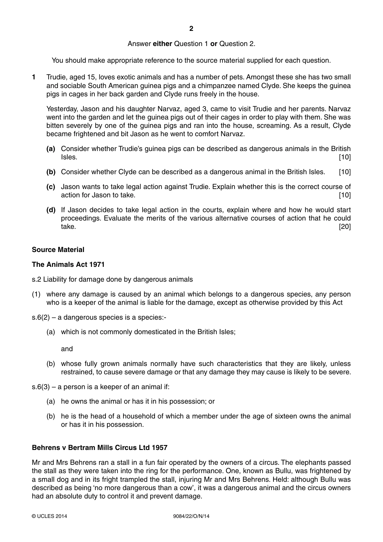 Cambridge A Level Law 9084 2014 Oct/Nov Paper 2 · Variant 2 question paper, page 2 of 4