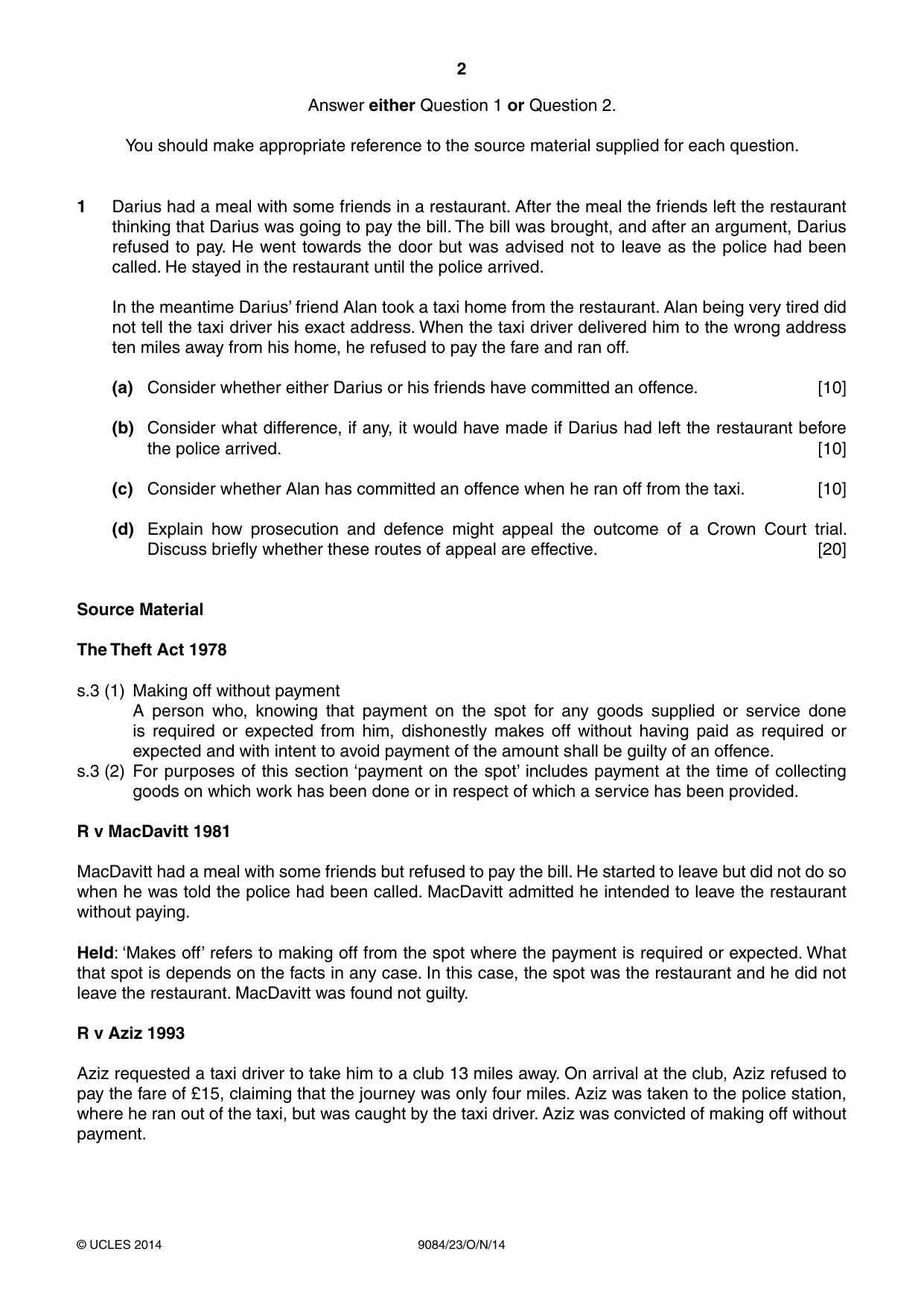 Cambridge A Level Law 9084 2014 Oct/Nov Paper 2 · Variant 3 question paper, page 2 of 4