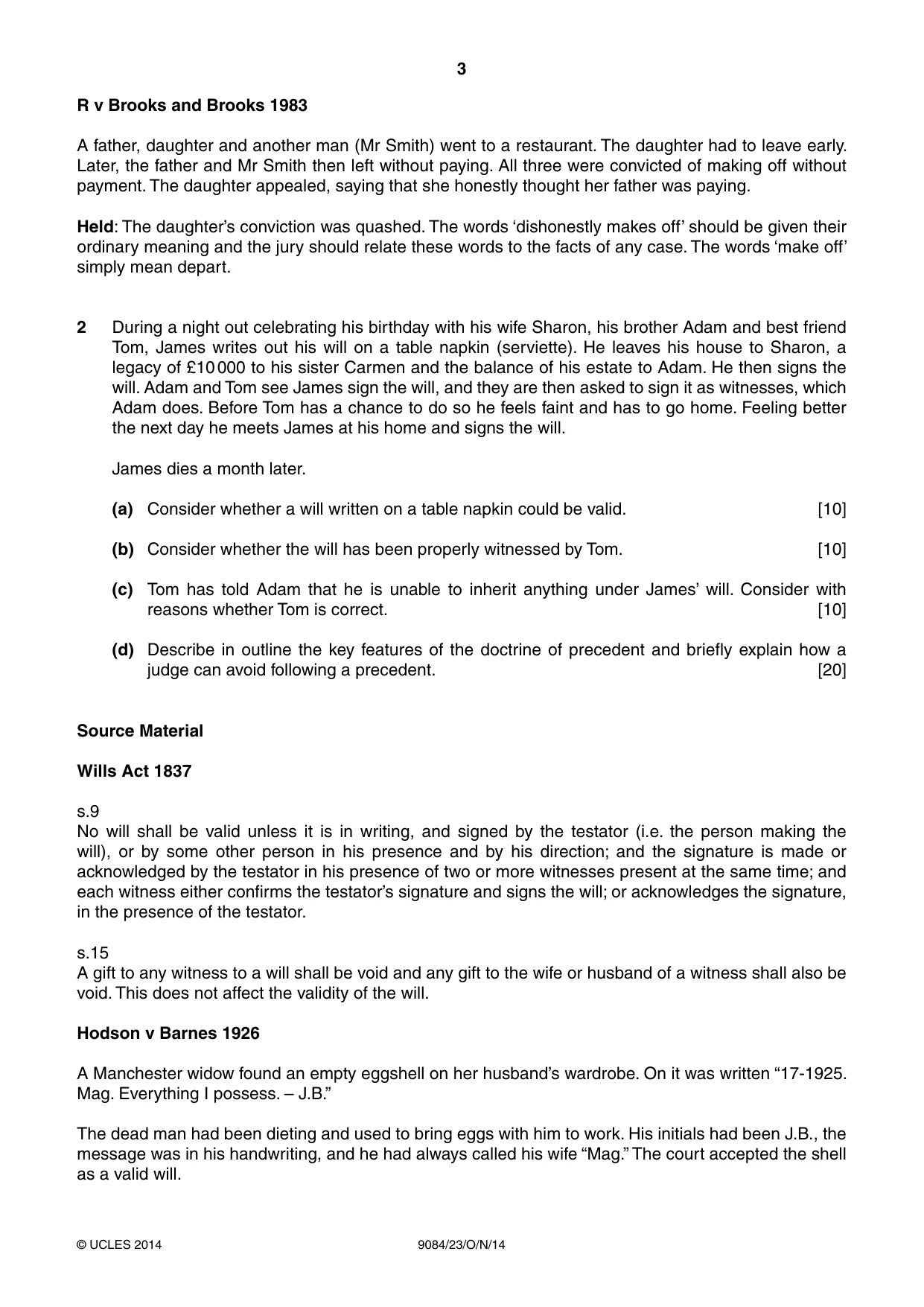Cambridge A Level Law 9084 2014 Oct/Nov Paper 2 · Variant 3 question paper, page 3 of 4