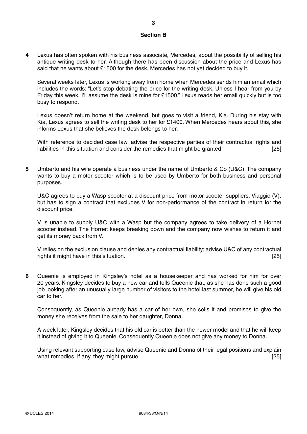Cambridge A Level Law 9084 2014 Oct/Nov Paper 3 · Variant 3 question paper, page 3 of 4