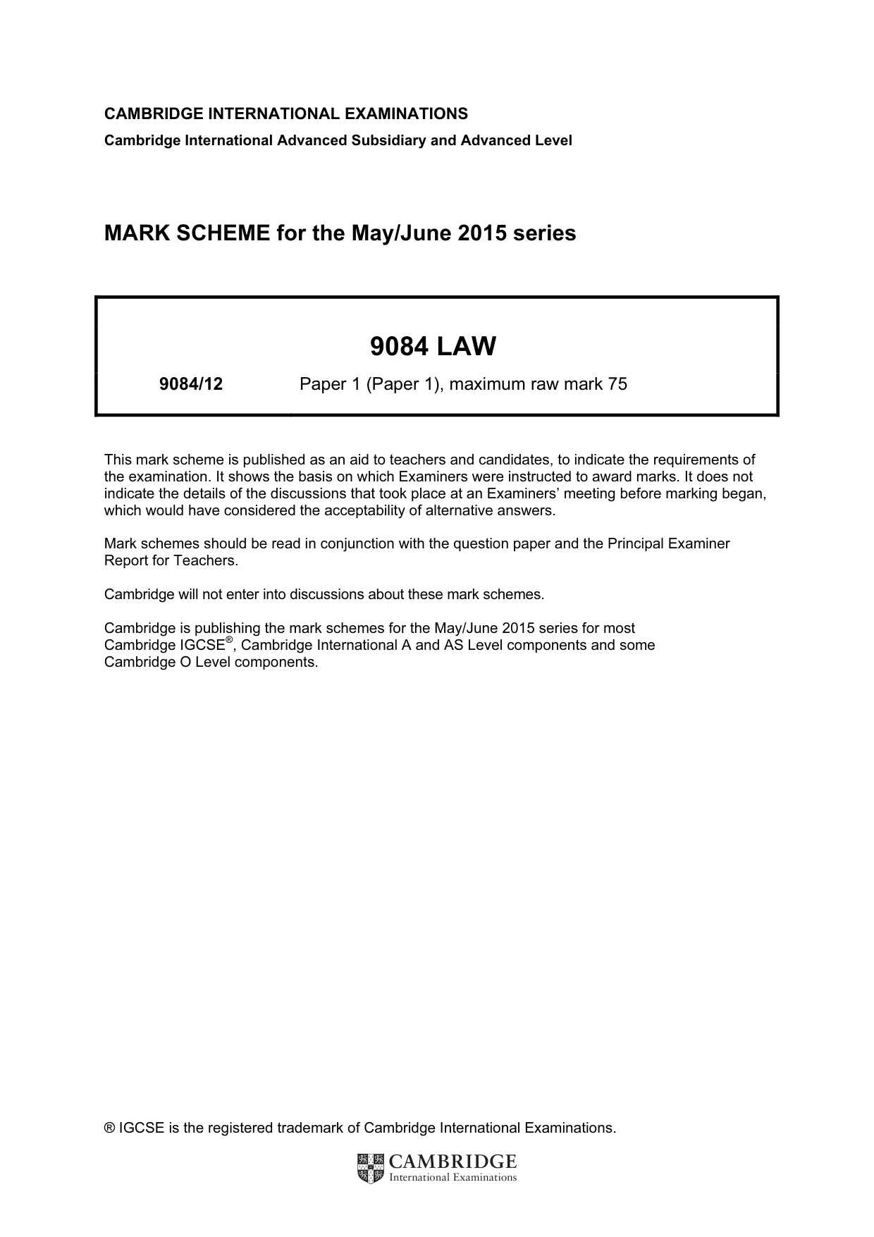 Mark scheme, page 1 of 7