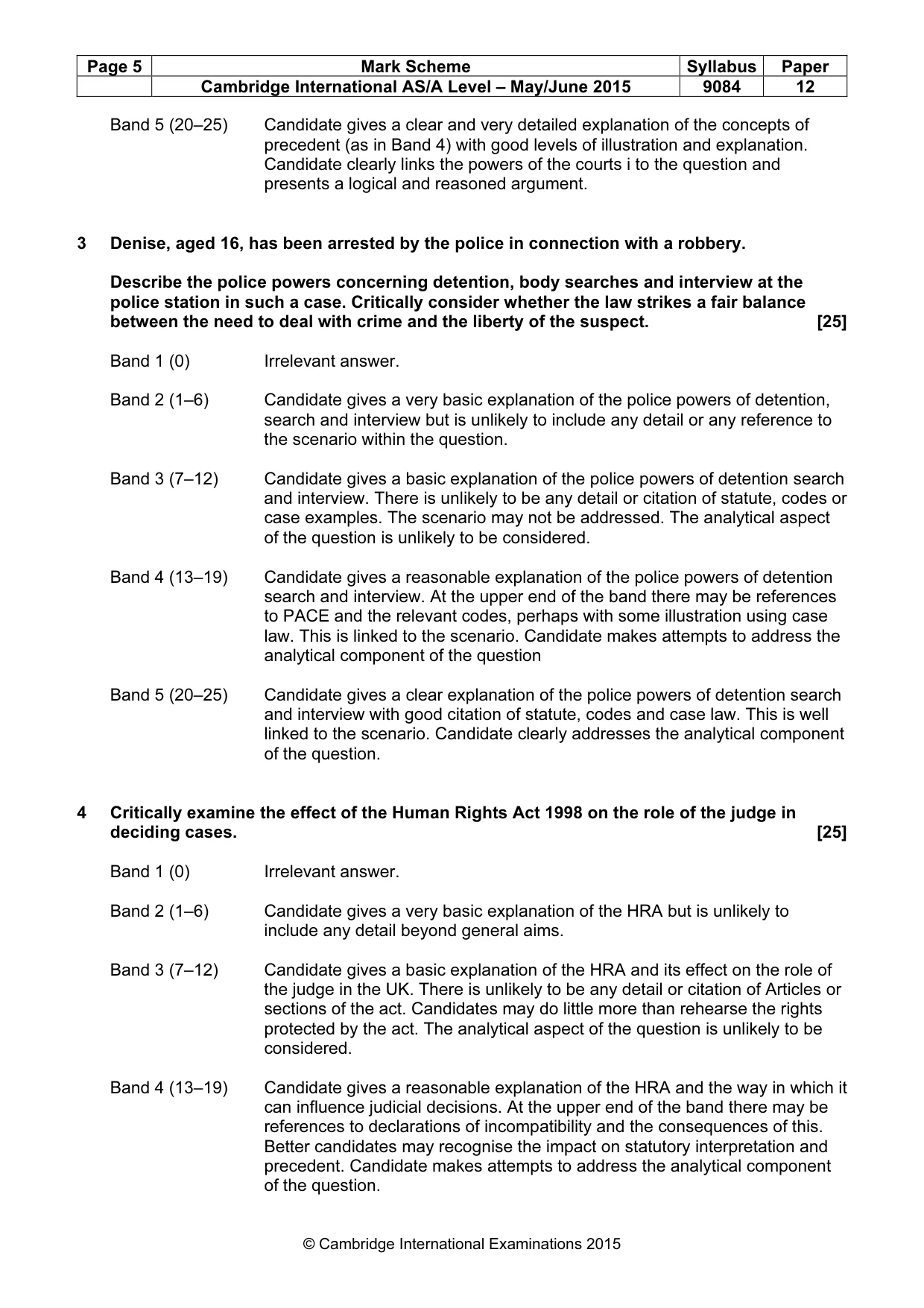 Mark scheme, page 5 of 7