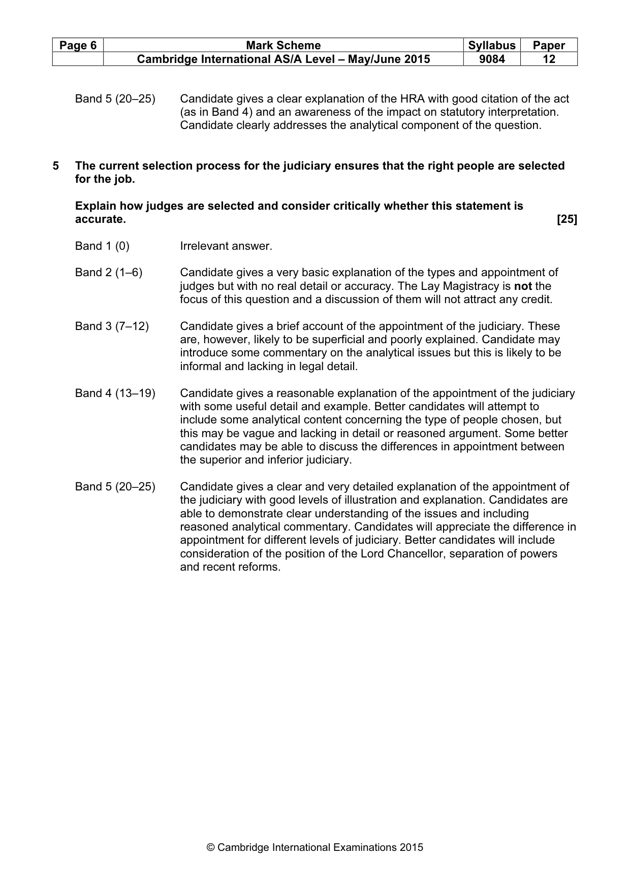 Mark scheme, page 6 of 7