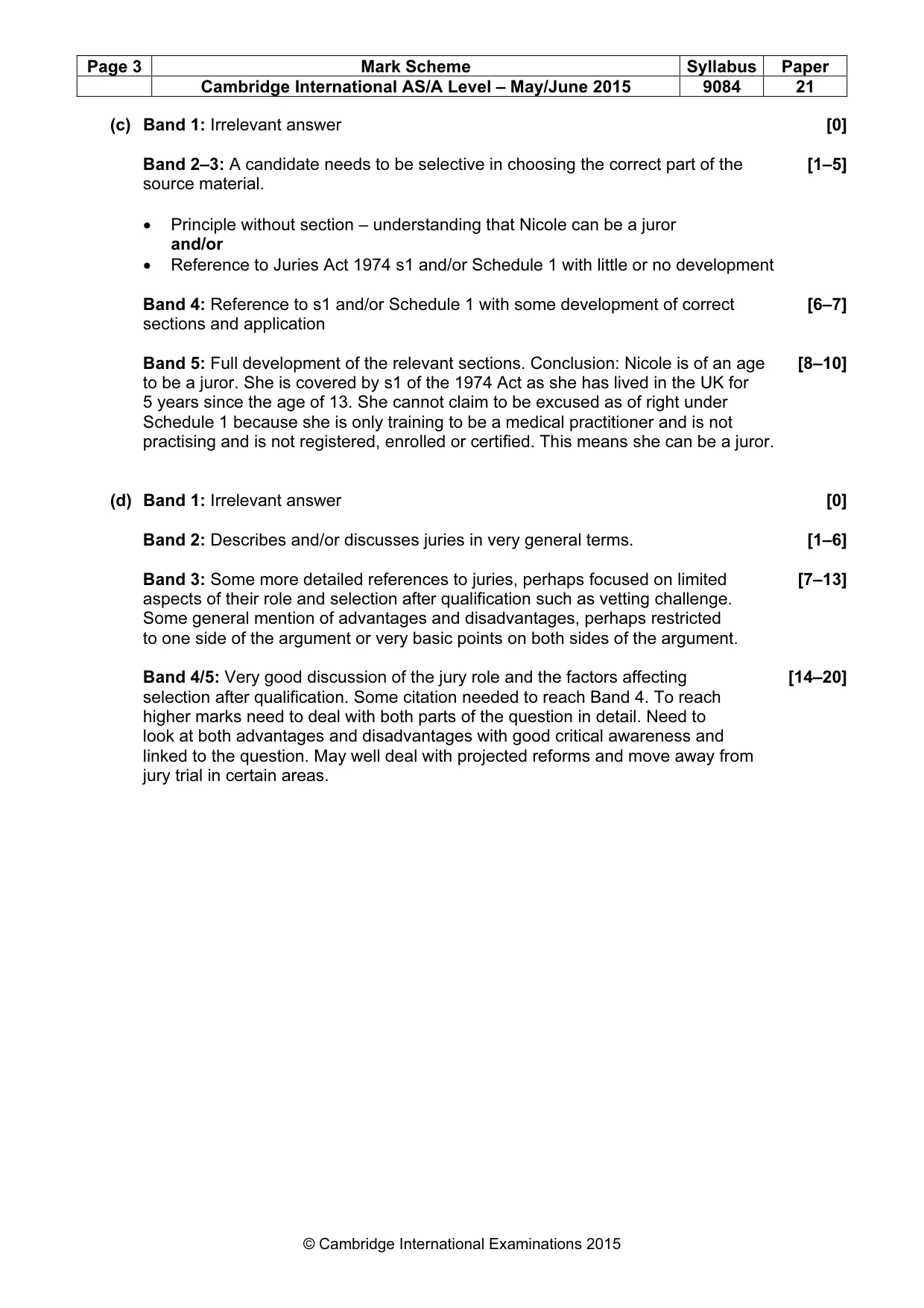 Mark scheme, page 3 of 5
