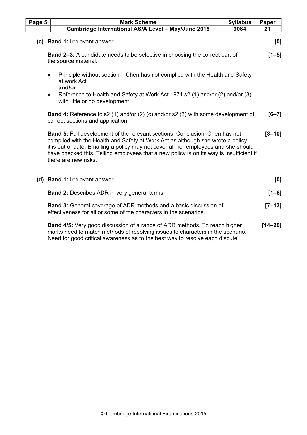Mark scheme, page 5 of 5