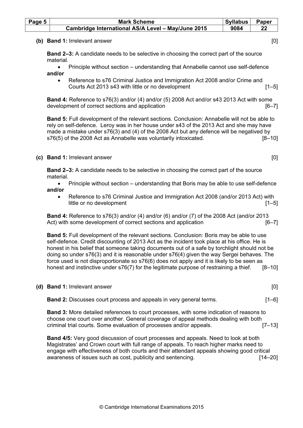 Mark scheme, page 5 of 5