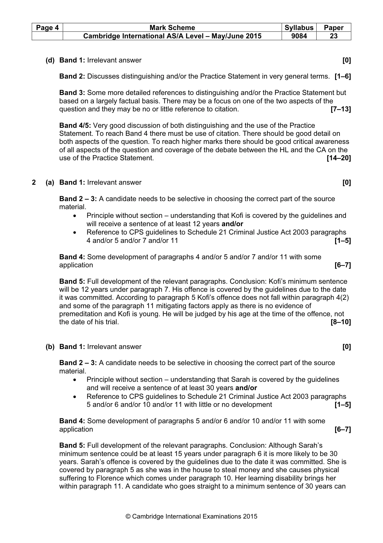 Mark scheme, page 4 of 5
