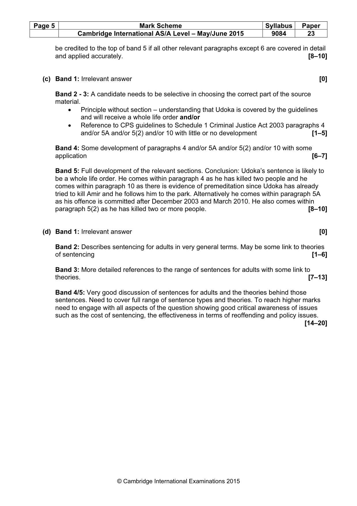 Mark scheme, page 5 of 5