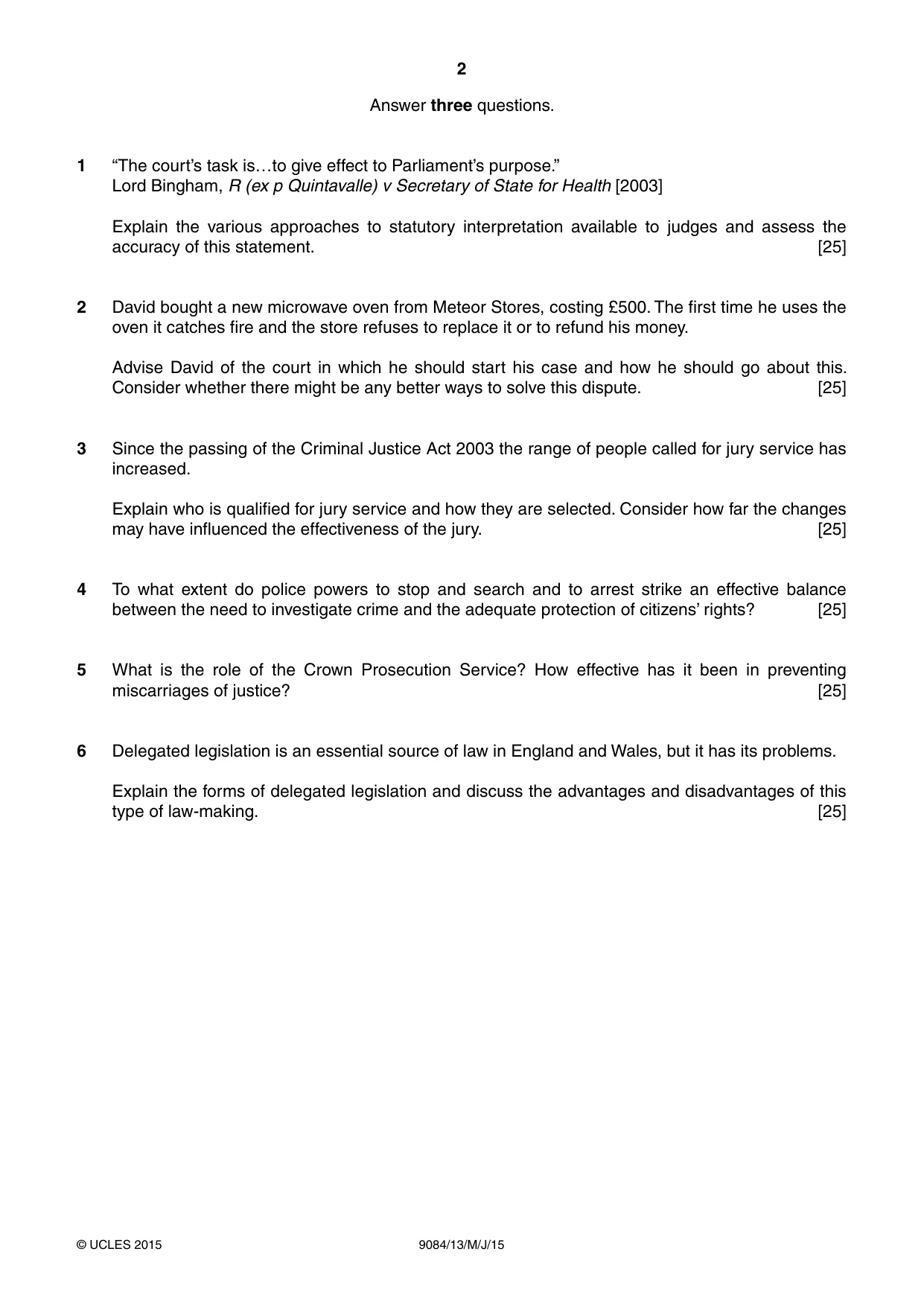 Cambridge A Level Law 9084 2015 May/June Paper 1 · Variant 3 question paper, page 2 of 4