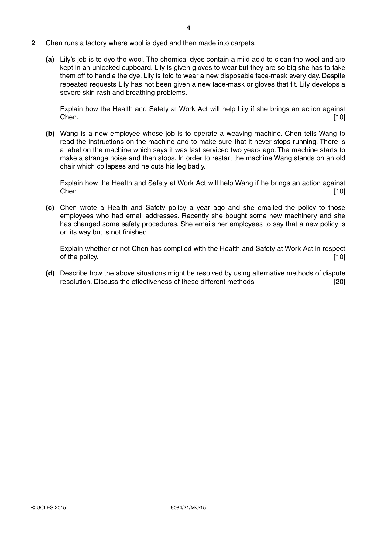 Cambridge A Level Law 9084 2015 May/June Paper 2 · Variant 1 question paper, page 4 of 8