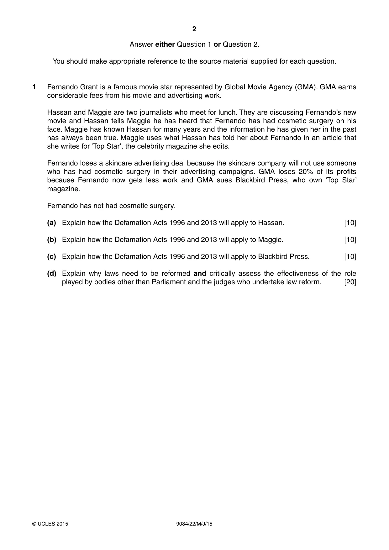 Cambridge A Level Law 9084 2015 May/June Paper 2 · Variant 2 question paper, page 2 of 8