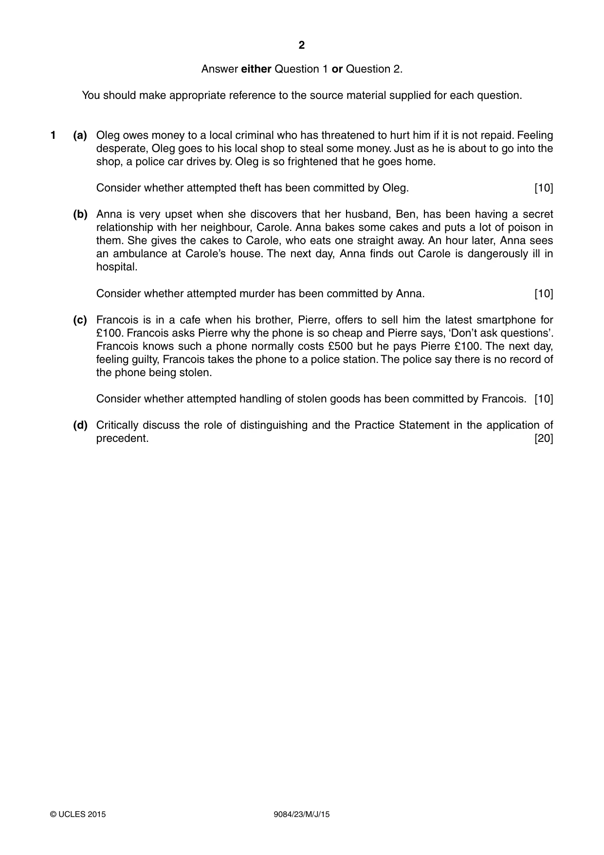 Cambridge A Level Law 9084 2015 May/June Paper 2 · Variant 3 question paper, page 2 of 8