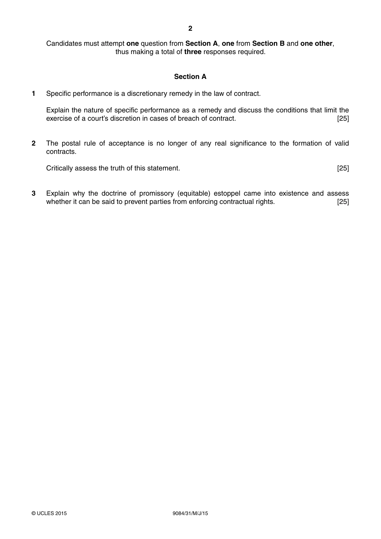 Cambridge A Level Law 9084 2015 May/June Paper 3 · Variant 1 question paper, page 2 of 4