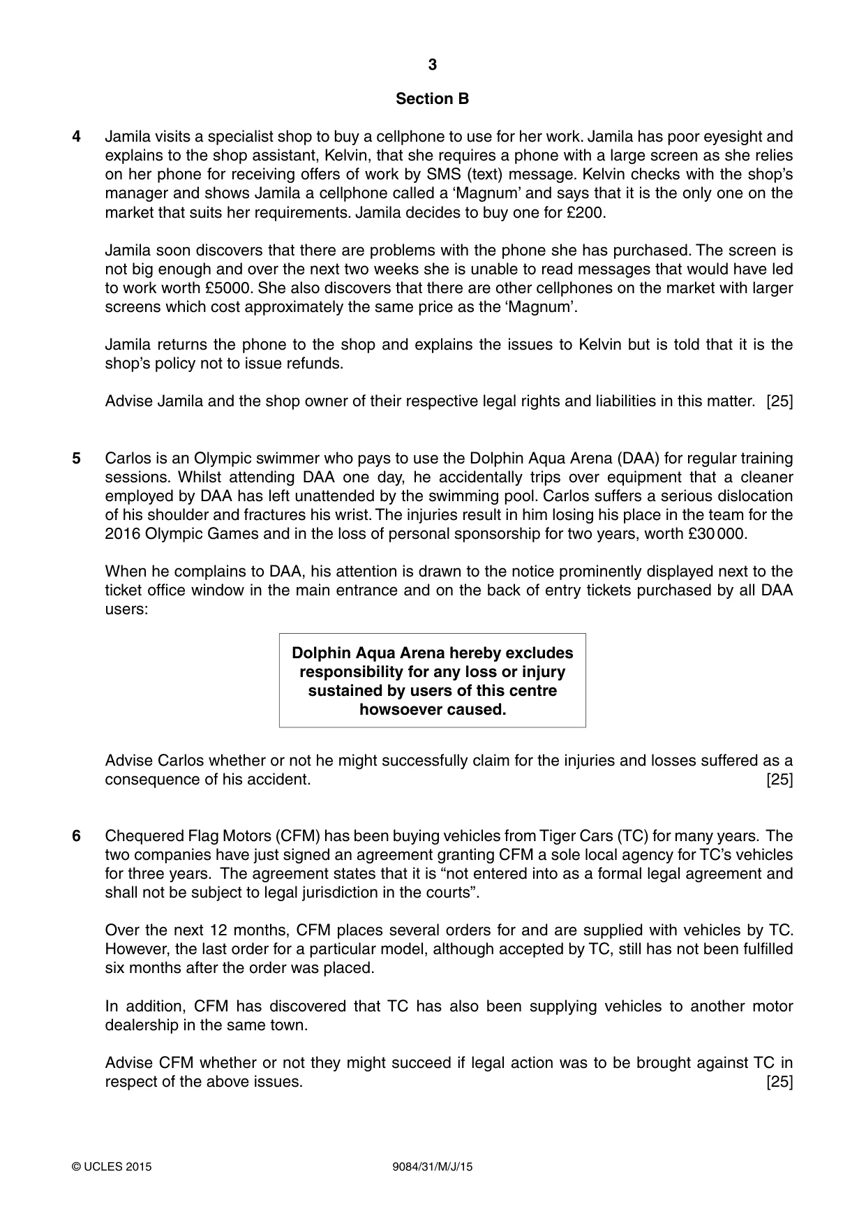 Cambridge A Level Law 9084 2015 May/June Paper 3 · Variant 1 question paper, page 3 of 4