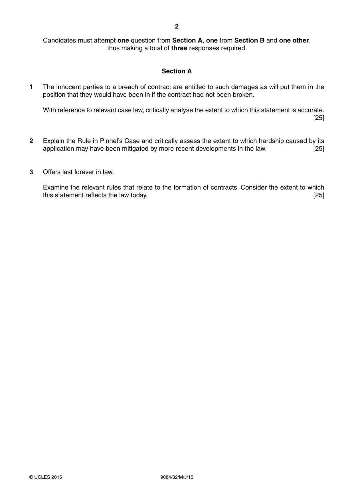 Cambridge A Level Law 9084 2015 May/June Paper 3 · Variant 2 question paper, page 2 of 4