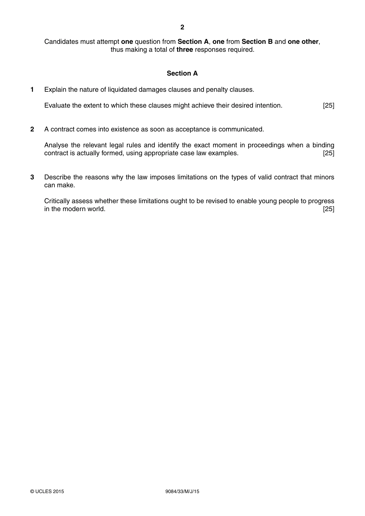 Cambridge A Level Law 9084 2015 May/June Paper 3 · Variant 3 question paper, page 2 of 4