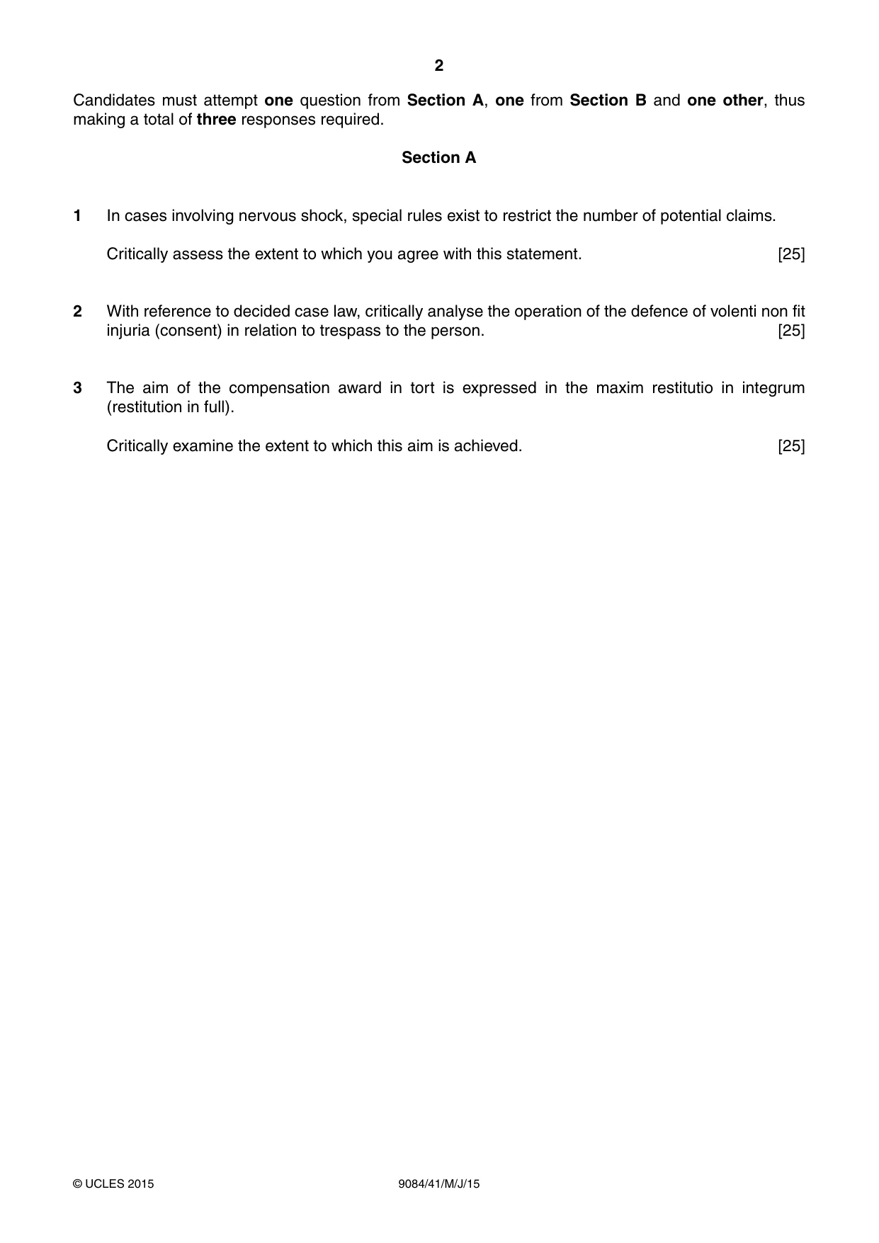 Cambridge A Level Law 9084 2015 May/June Paper 4 · Variant 1 question paper, page 2 of 4