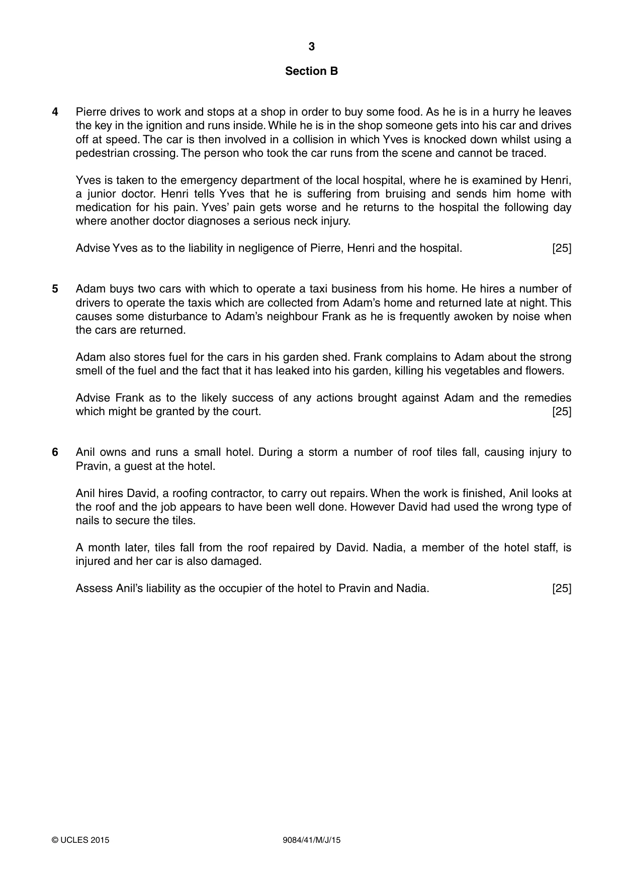 Cambridge A Level Law 9084 2015 May/June Paper 4 · Variant 1 question paper, page 3 of 4