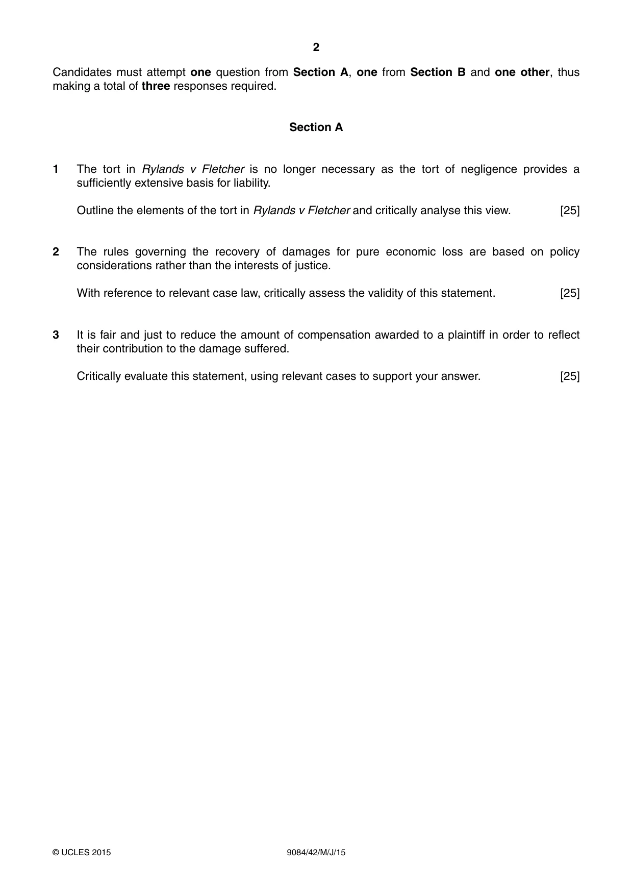 Cambridge A Level Law 9084 2015 May/June Paper 4 · Variant 2 question paper, page 2 of 4