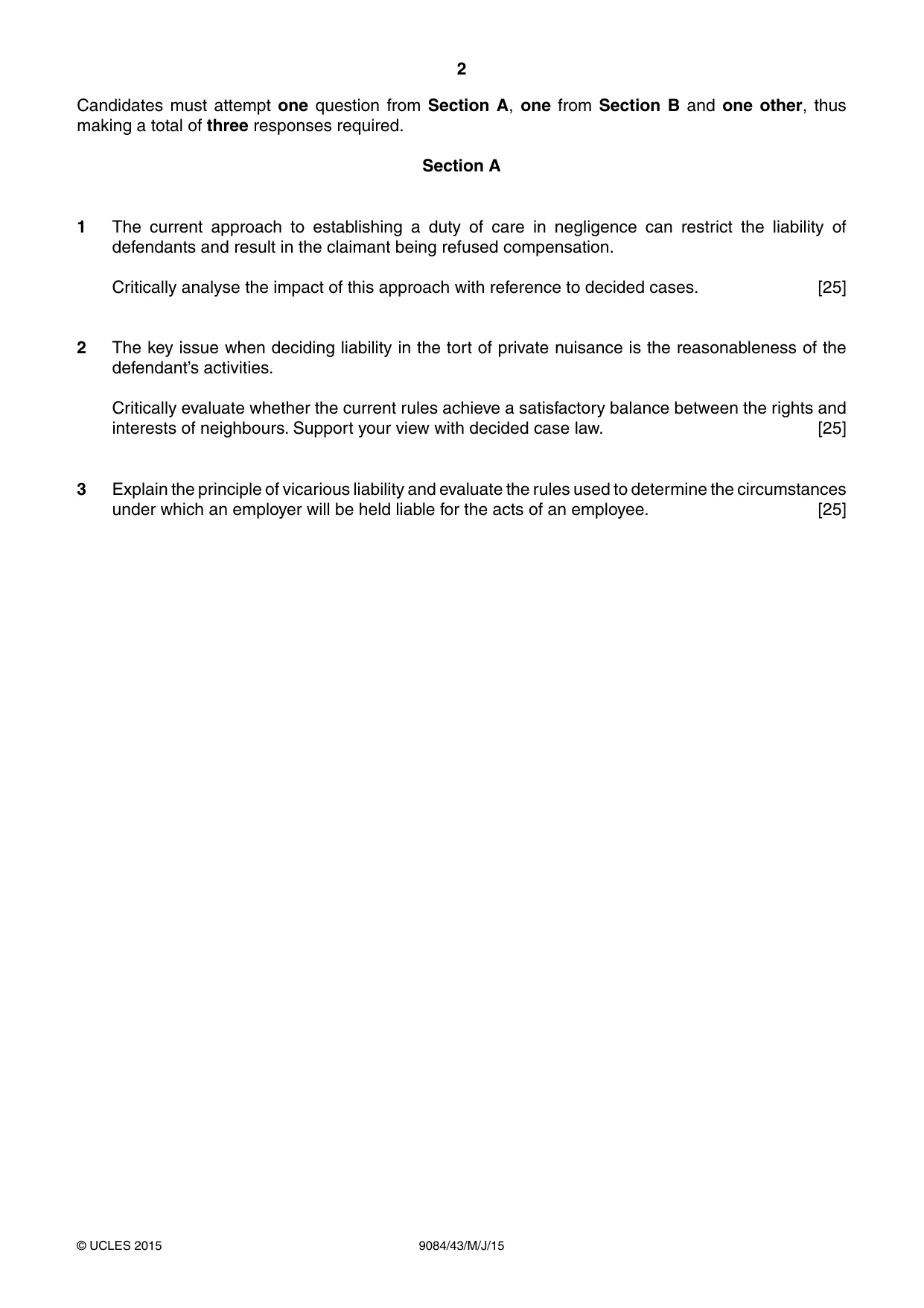 Cambridge A Level Law 9084 2015 May/June Paper 4 · Variant 3 question paper, page 2 of 4