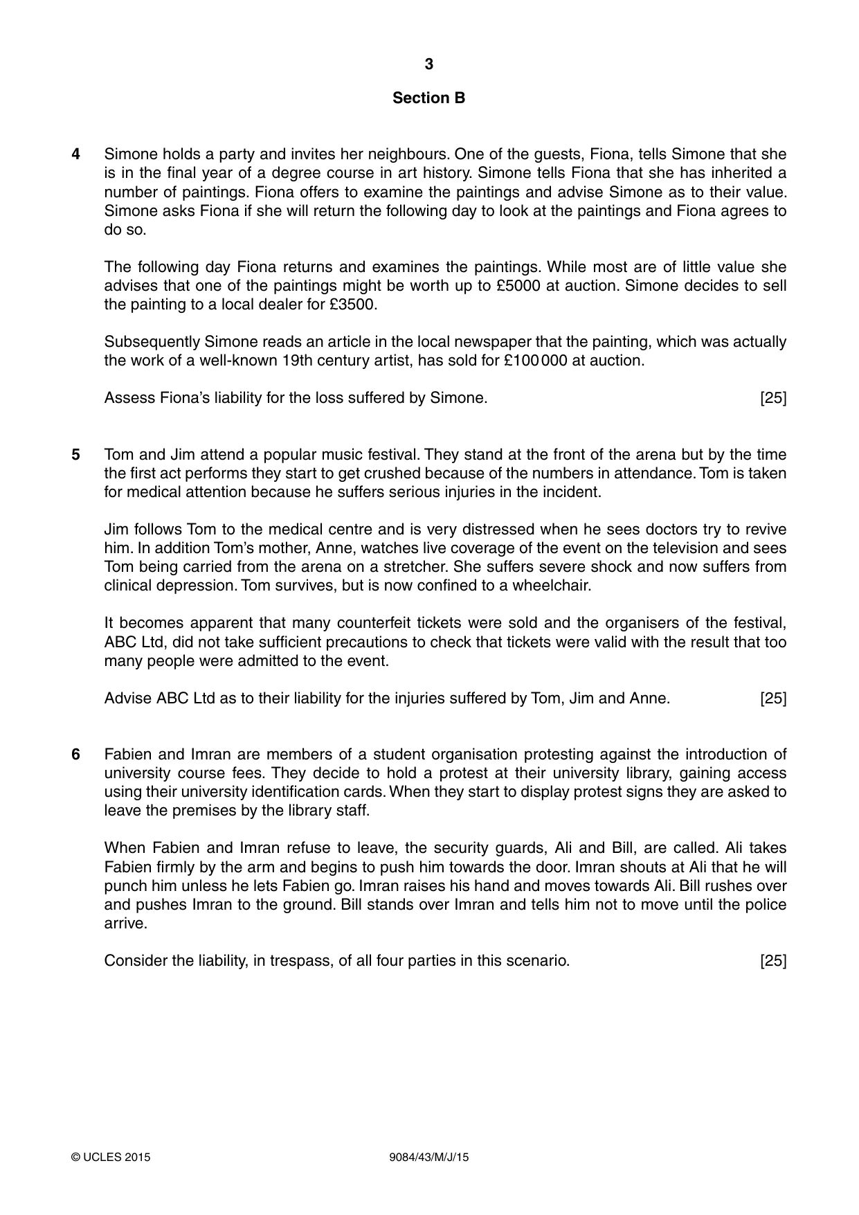 Cambridge A Level Law 9084 2015 May/June Paper 4 · Variant 3 question paper, page 3 of 4