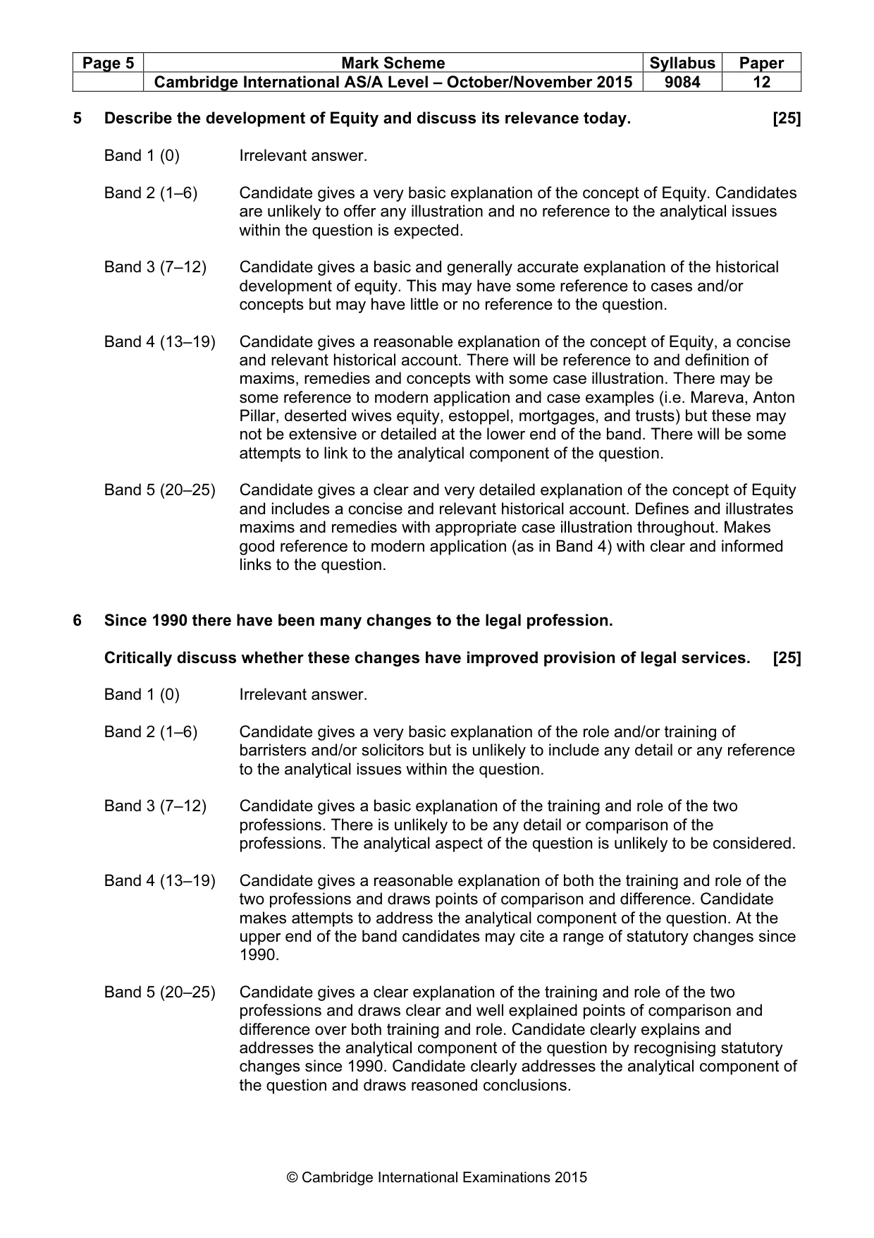 Mark scheme, page 5 of 5