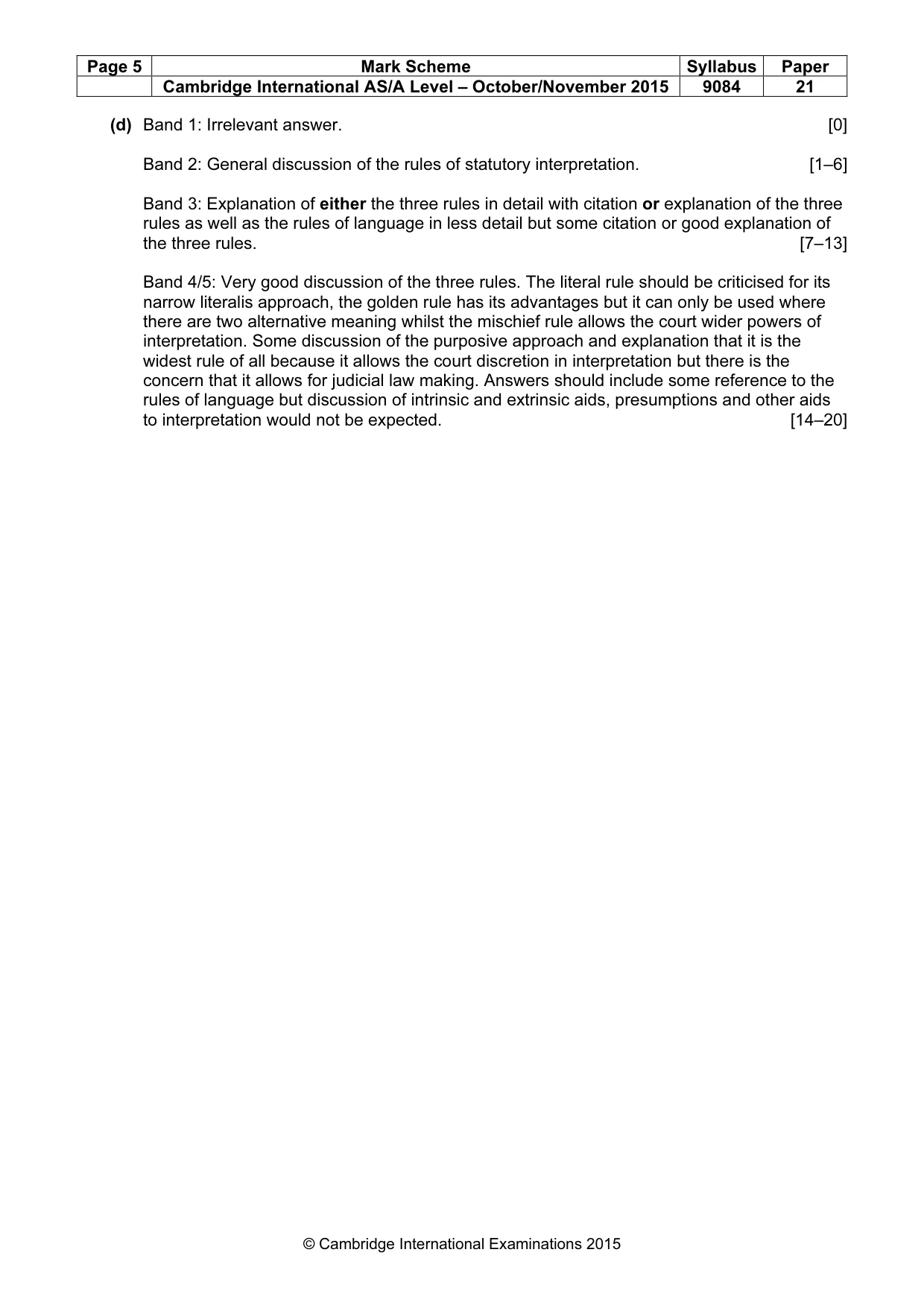 Mark scheme, page 5 of 5