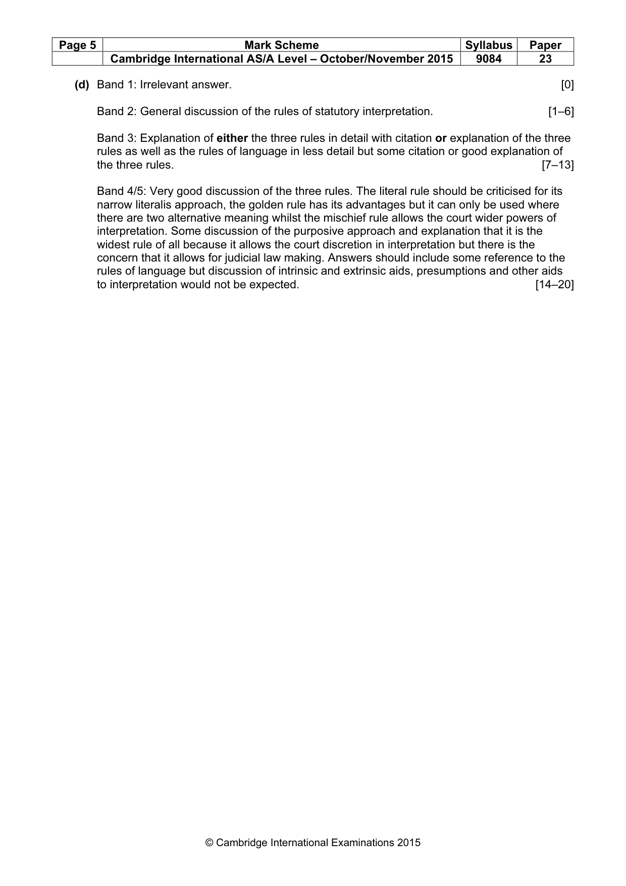 Mark scheme, page 5 of 5