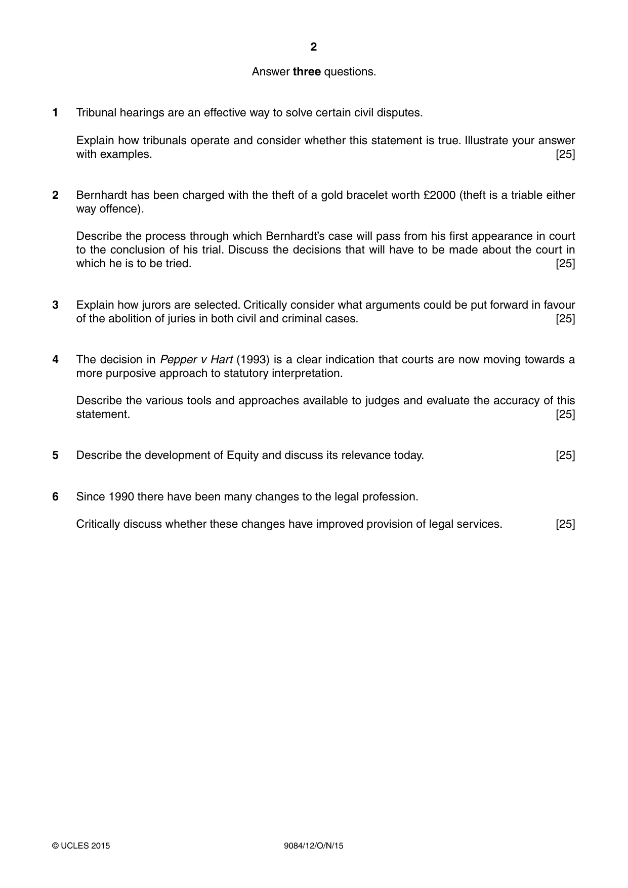 Cambridge A Level Law 9084 2015 Oct/Nov Paper 1 · Variant 2 question paper, page 2 of 4
