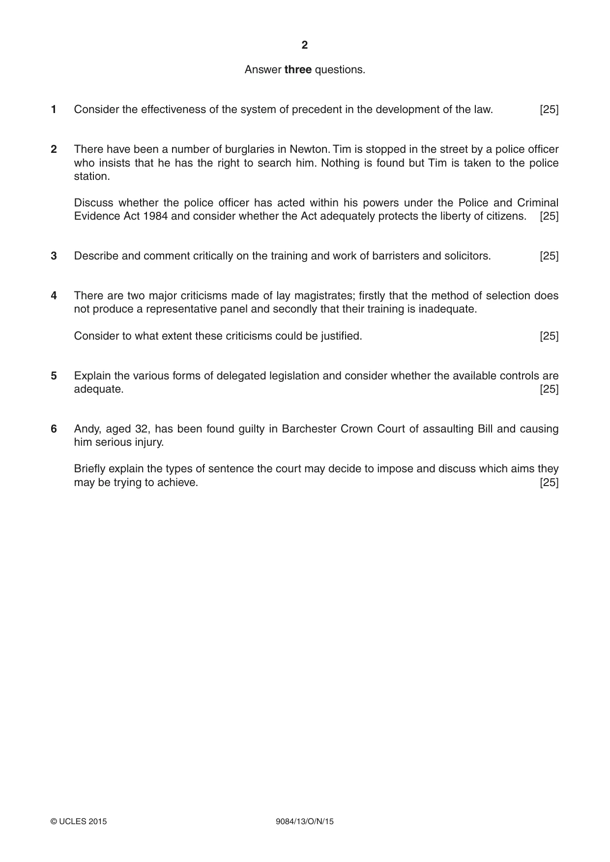 Cambridge A Level Law 9084 2015 Oct/Nov Paper 1 · Variant 3 question paper, page 2 of 4
