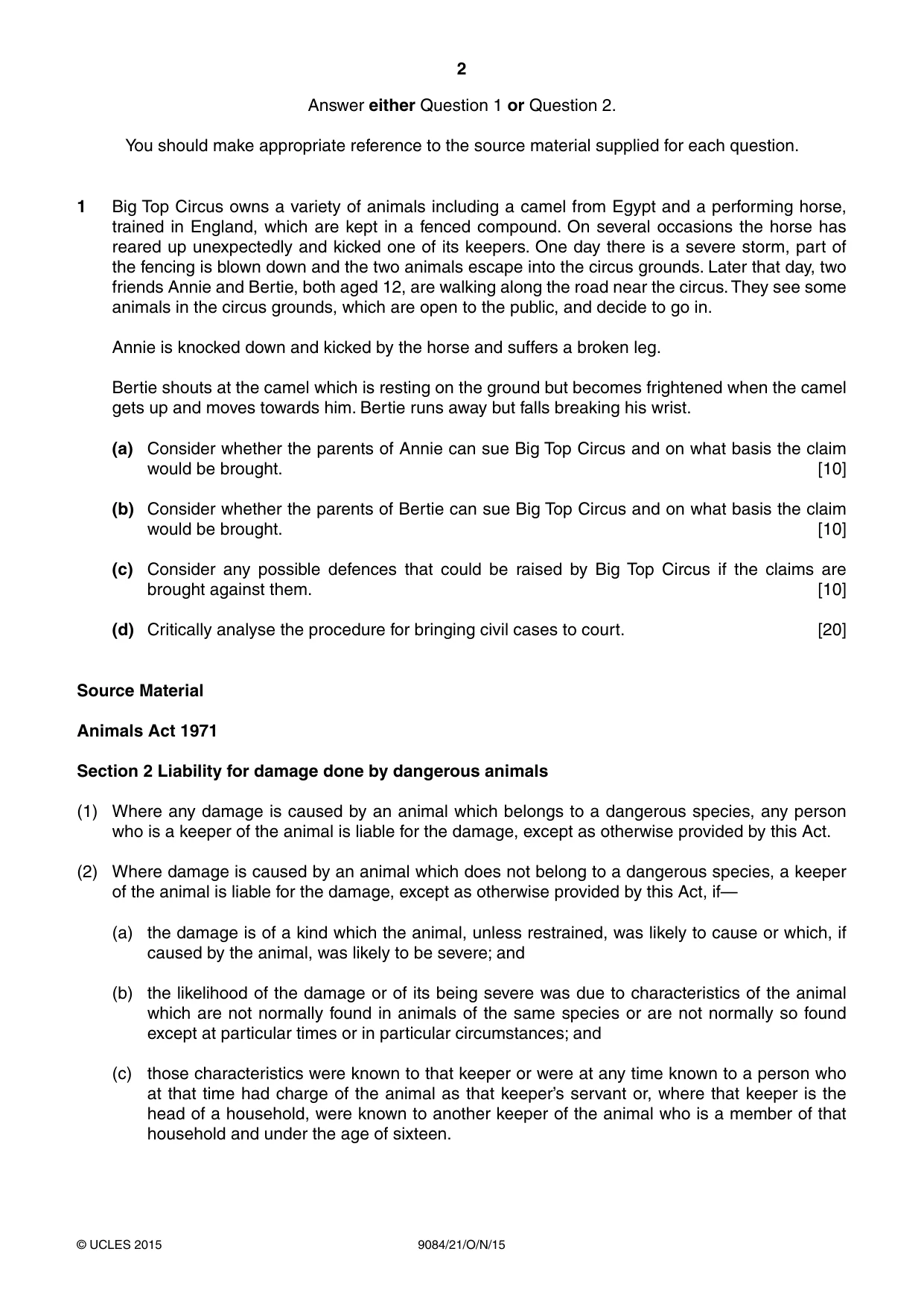 Cambridge A Level Law 9084 2015 Oct/Nov Paper 2 · Variant 1 question paper, page 2 of 4
