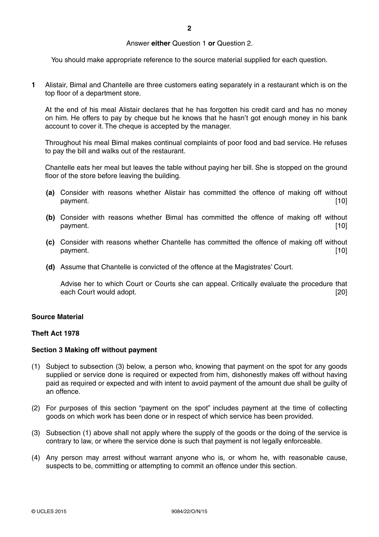 Cambridge A Level Law 9084 2015 Oct/Nov Paper 2 · Variant 2 question paper, page 2 of 4